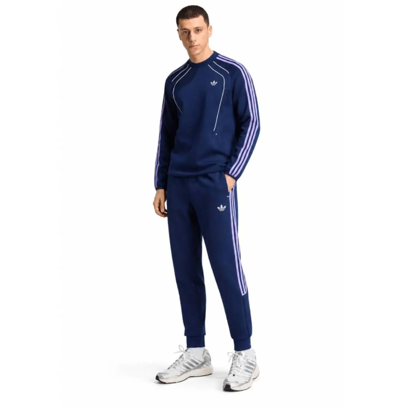 adidas Spacer Crew Trainingspak Donkerblauw Paars Wit