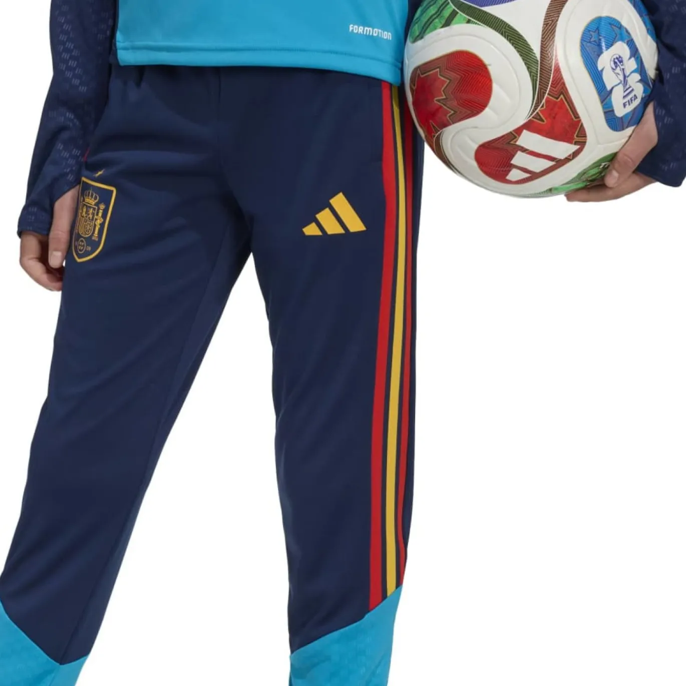 adidas Spanje Trainingsbroek 2026-2028 Kids Donkerblauw Lichtblauw Geel