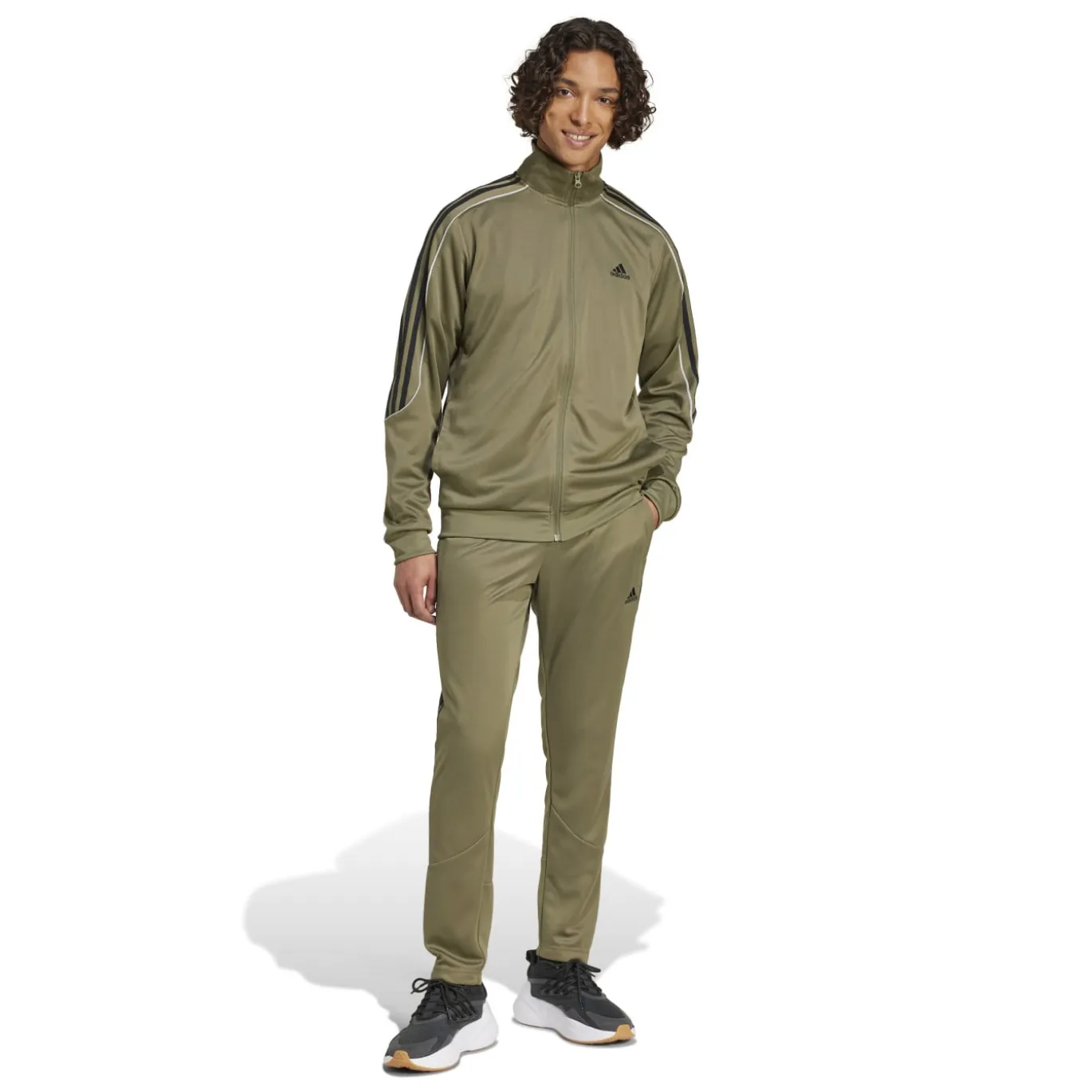 adidas Sportswear 3-Stripes Trainingspak Full-Zip Olijfgroen Zwart