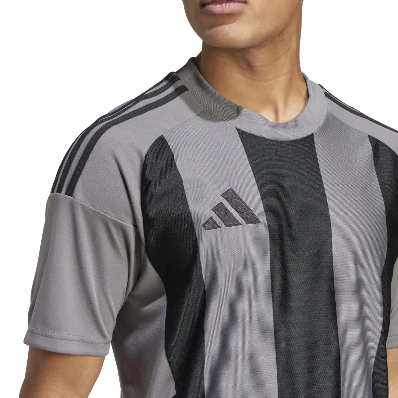 adidas Striped 24 Voetbalshirt Grijs Zwart