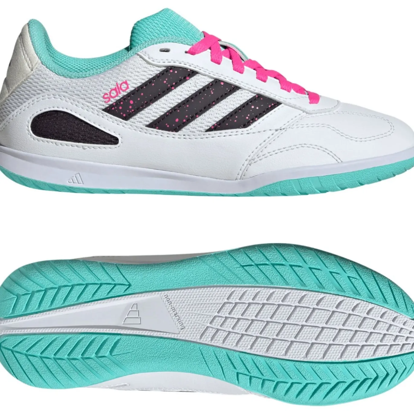 adidas Super Sala III Zaalvoetbalschoenen (IN) Kids Wit Zwart Turquoise Roze