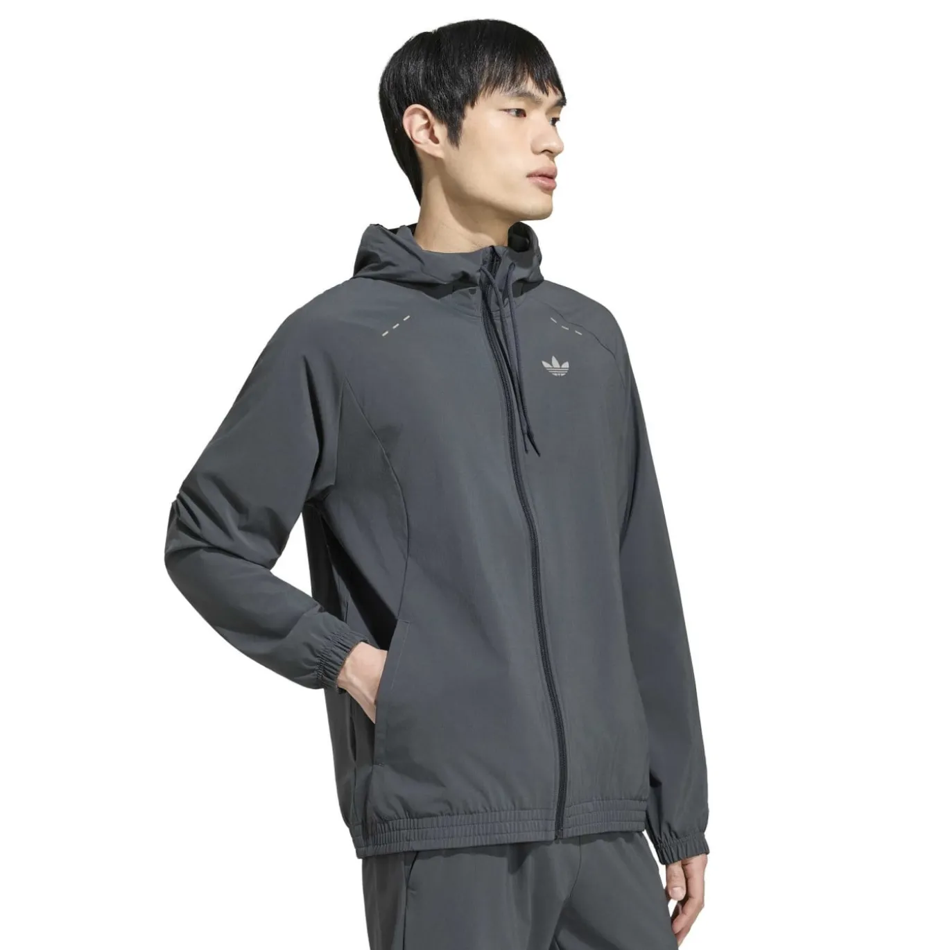 adidas Tech Essential Woven Trainingsjack Donkergrijs Zilver