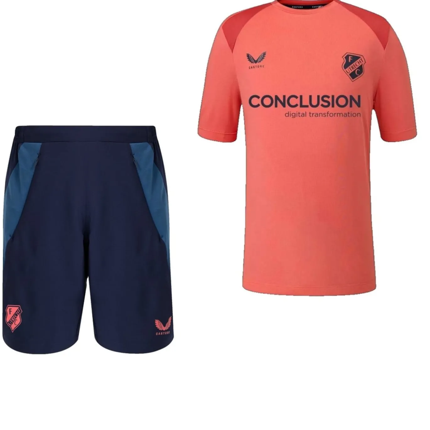 Castore FC Utrecht Trainingsset 2026-2027 Kids Lichtrood Donkerblauw Blauw