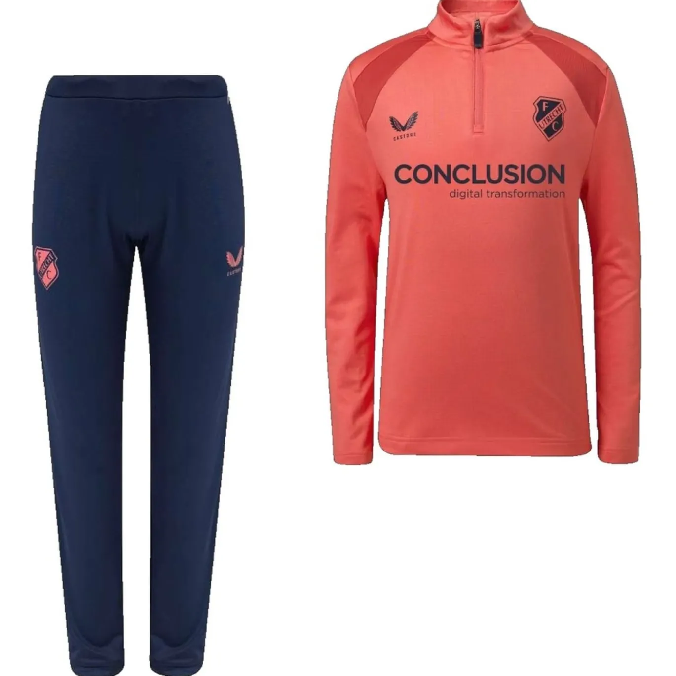 Castore FC Utrecht Trainingspak 1/4-Zip 2026-2027 Kids Lichtrood Donkerblauw