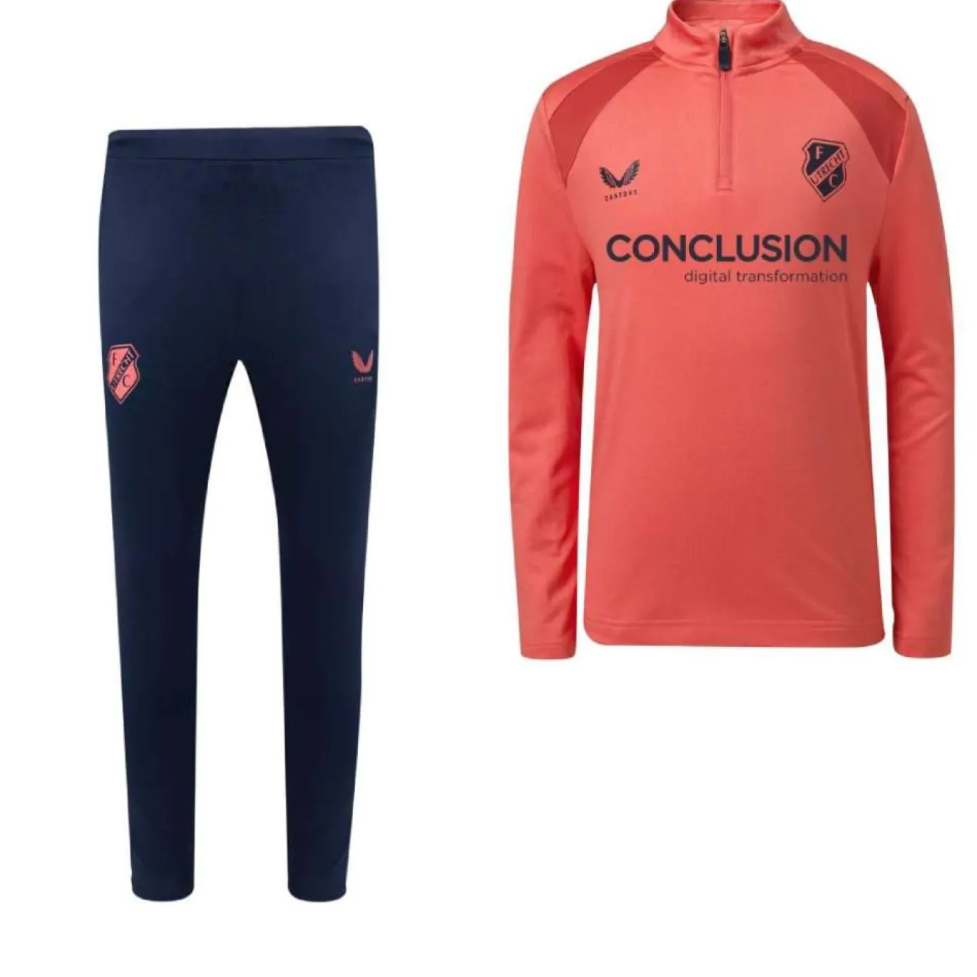 Castore FC Utrecht Trainingspak 1/4-Zip 2026-2027 Lichtrood Donkerblauw