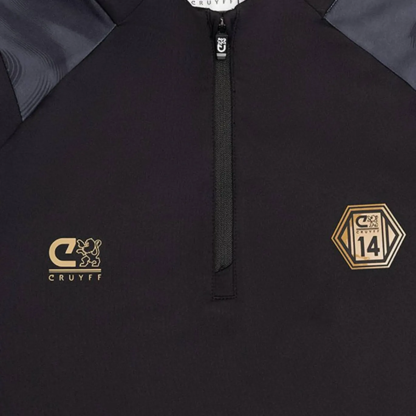 Cruyff Defense Trainingstrui 1/4-Zip Kids Zwart Donkergrijs Goud