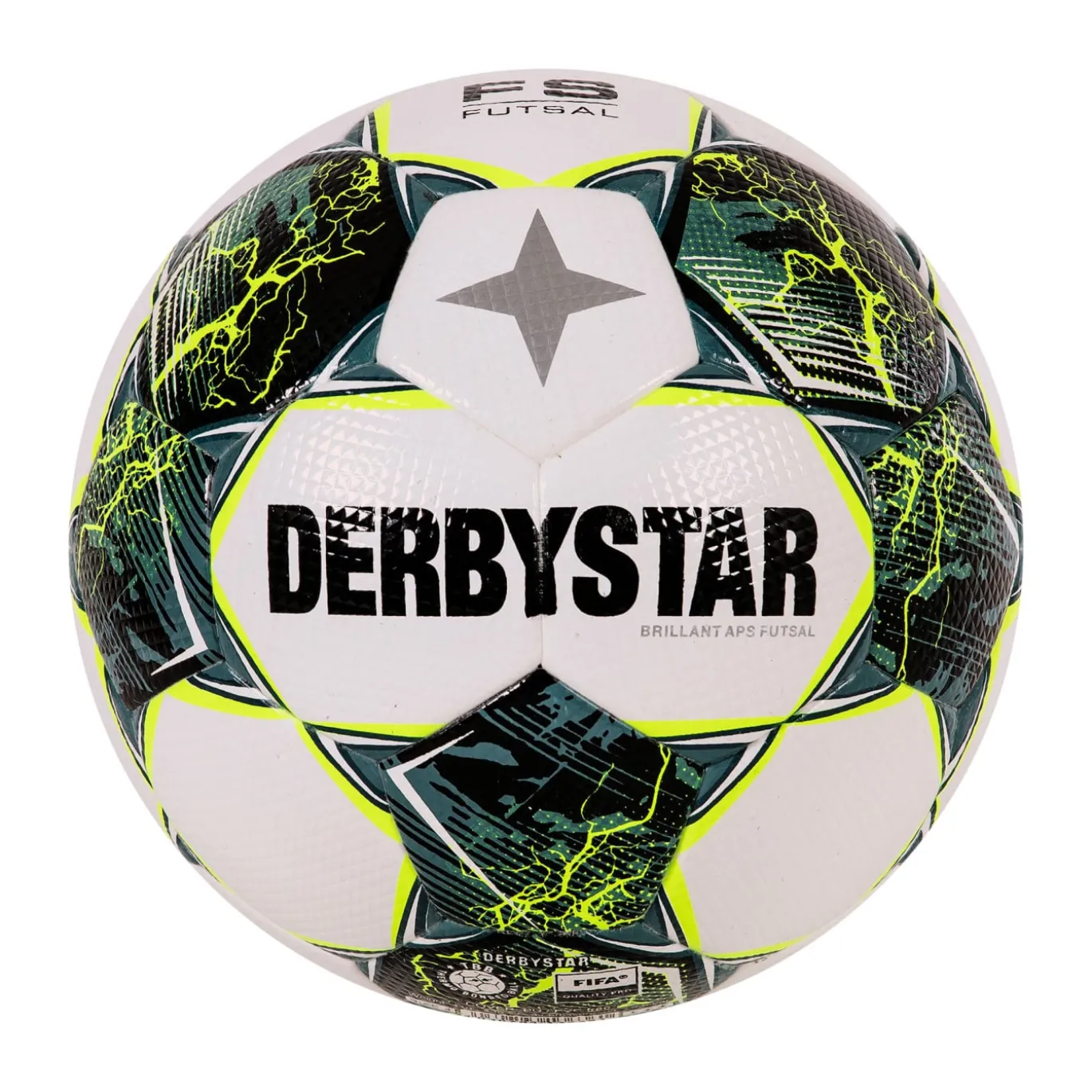 Derbystar Brillant TB Zaalvoetbal Maat 4 Wit Groen Felgeel