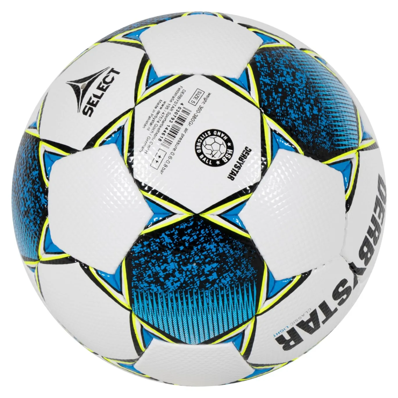 Derbystar Classic Light II Voetbal 8 x 1 Vlakken Maat 5 Wit Blauw Geel