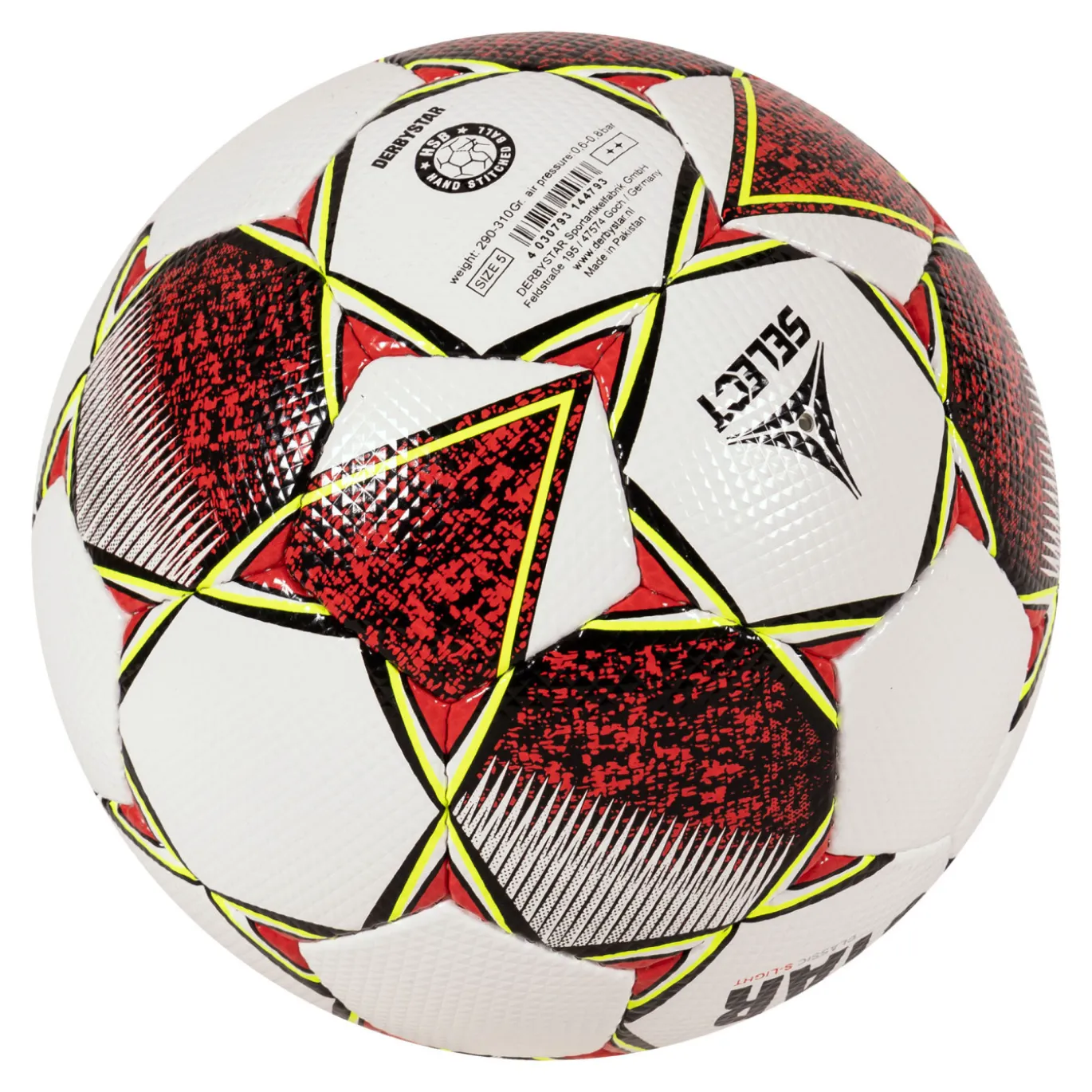 Derbystar Classic S-Light II Voetbal 4 x 3 Vlakken Maat 5 Wit Rood Geel