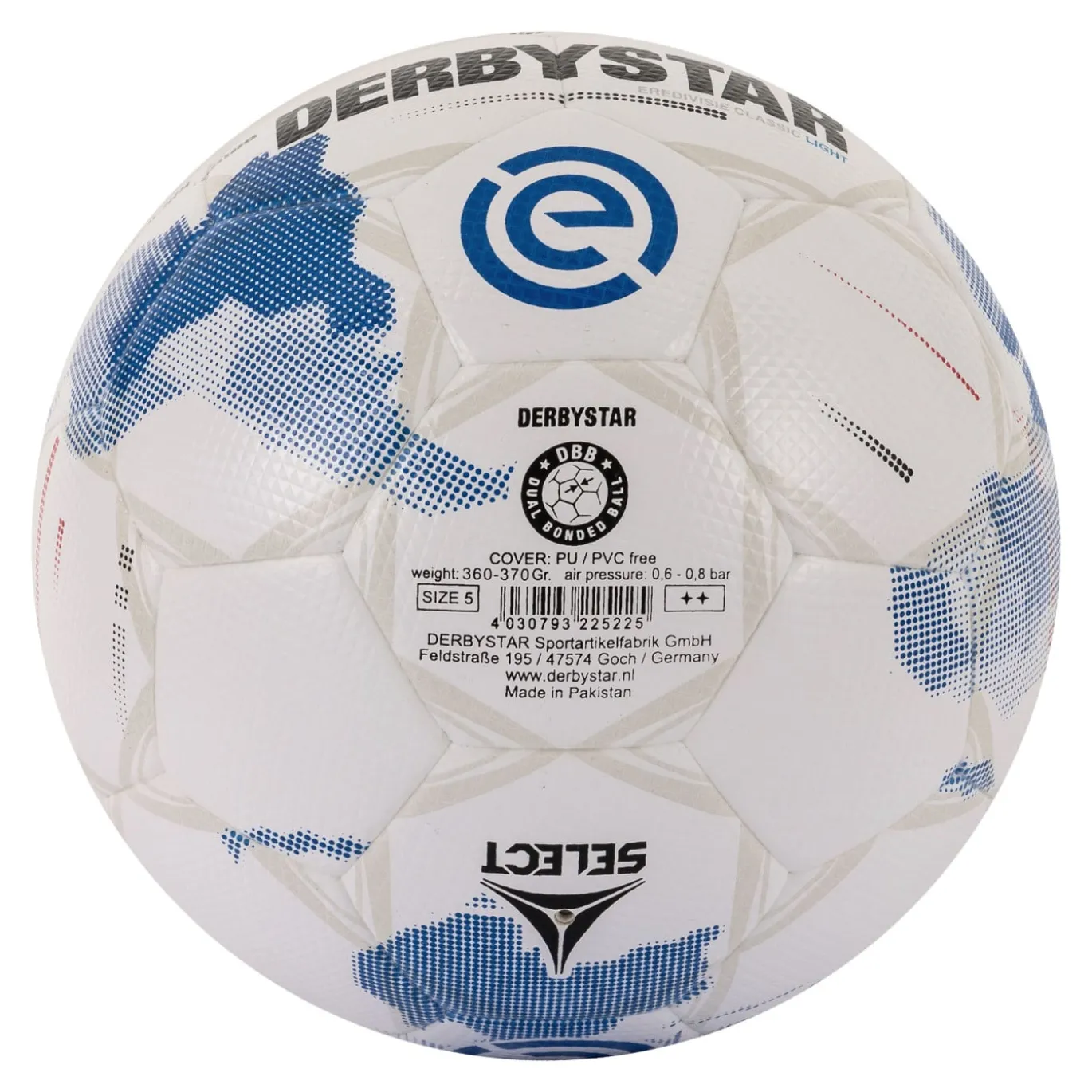 Derbystar Eredivisie Classic Light Voetbal Maat 5 2025-2026 Wit Lichtblauw Zwart