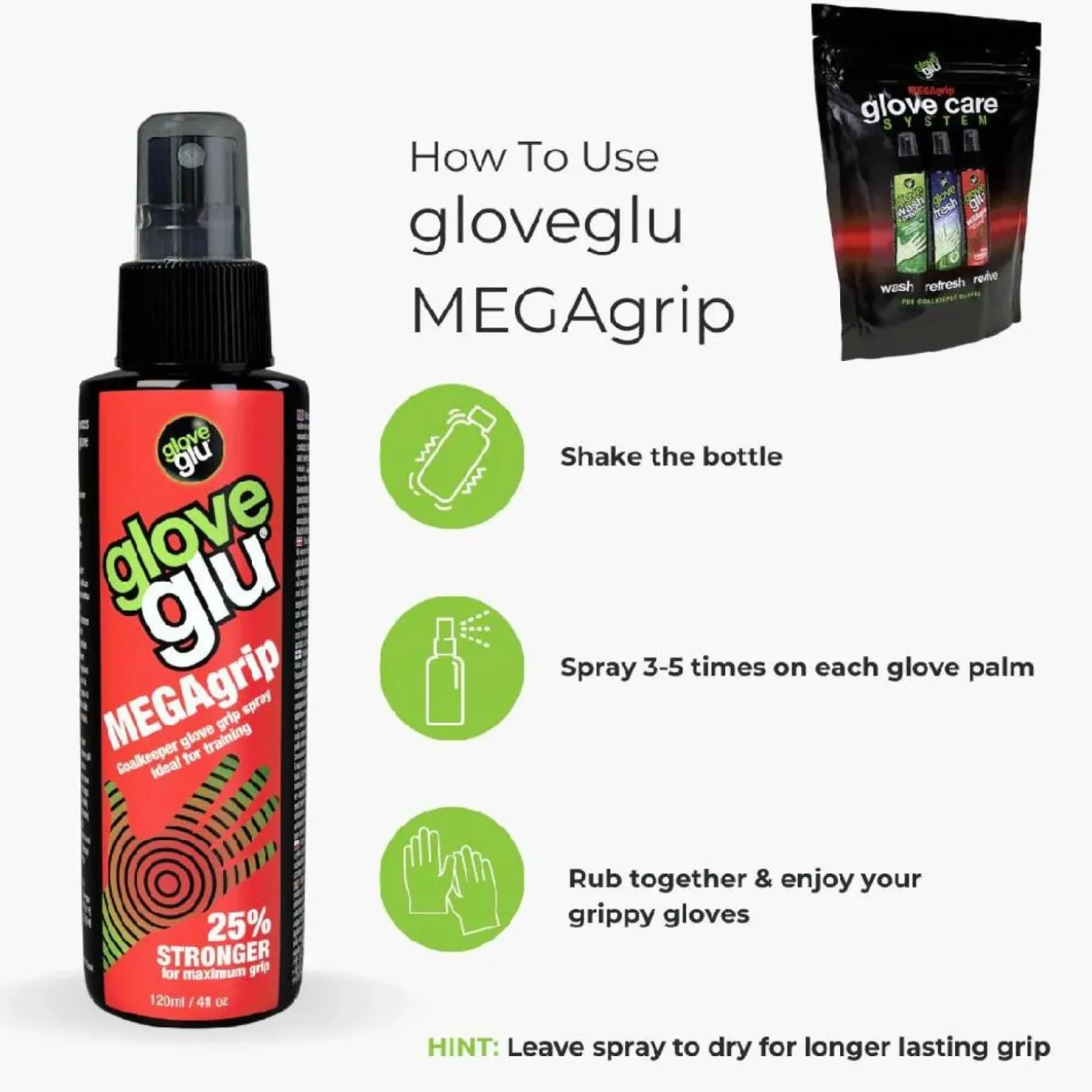 Gloveglu MEGAgrip Glove Care System Spray 3 x 120 ML