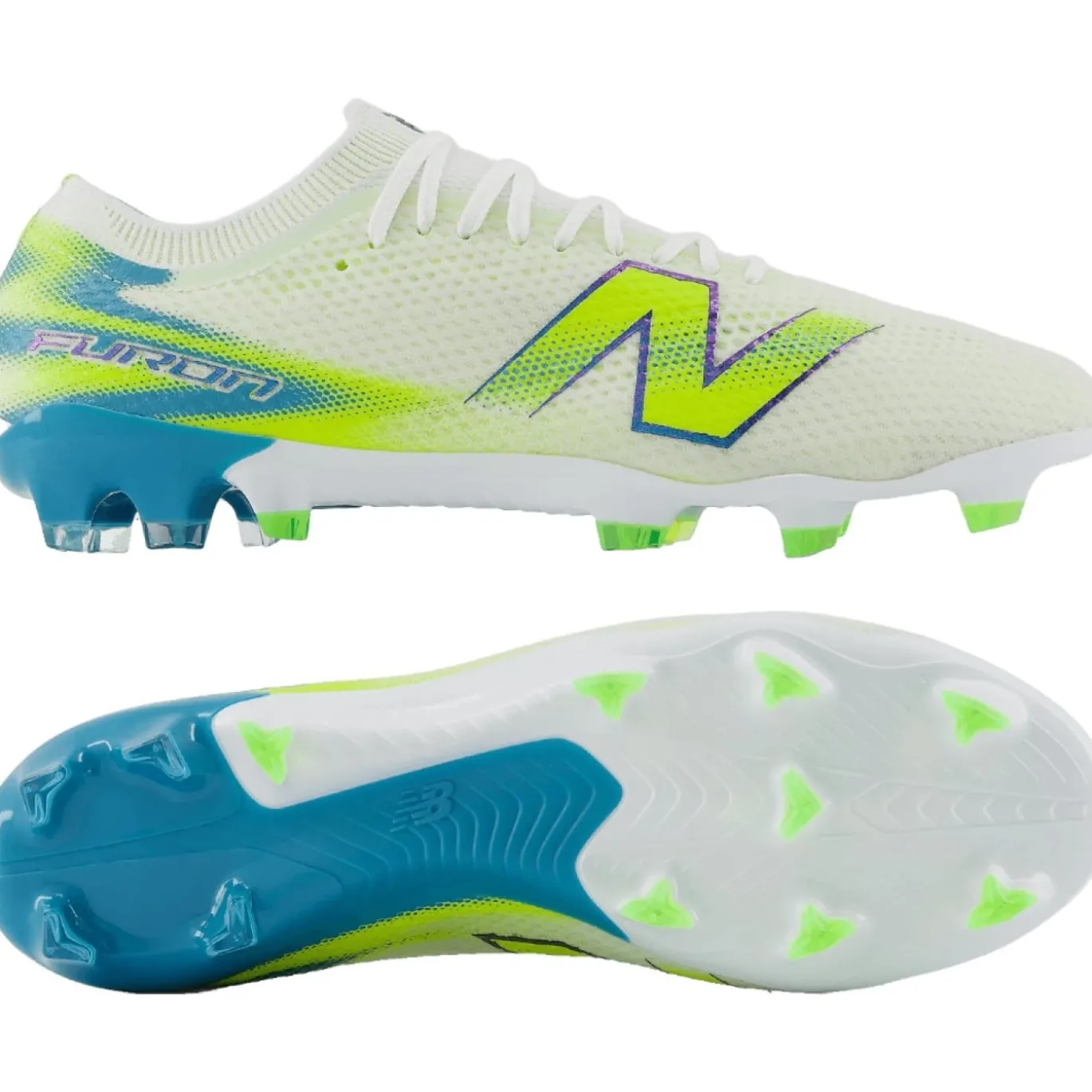 New Balance Furon V9 Pro Gras Voetbalschoenen (FG) Wit Geel Blauw