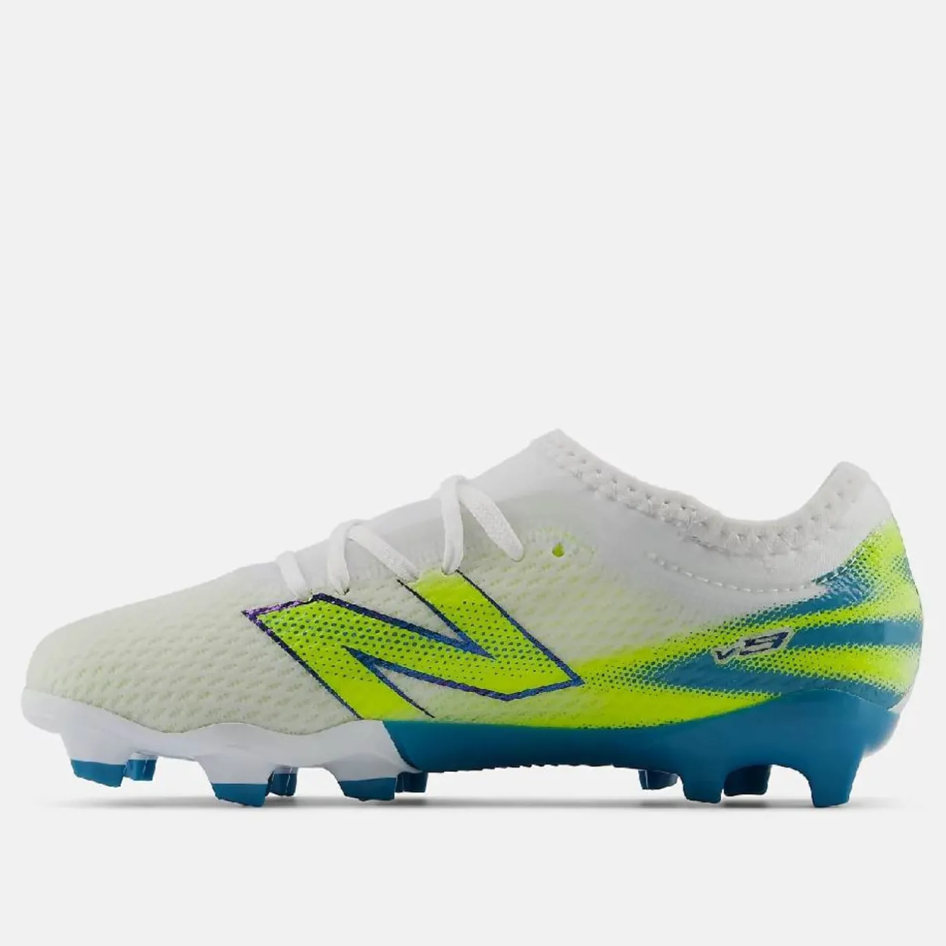 New Balance Furon V9 Team Gras Voetbalschoenen (FG) Kids Wit Geel Blauw