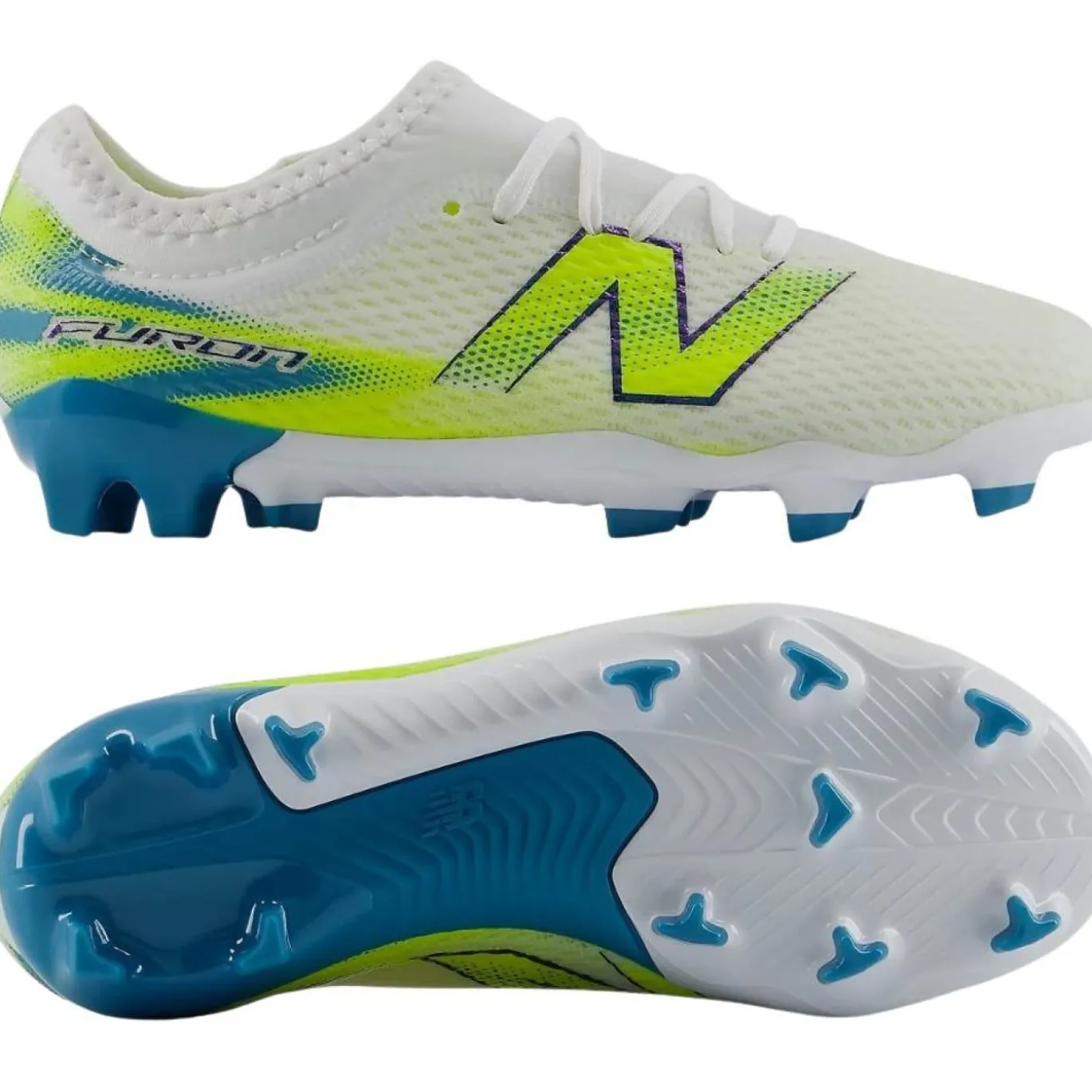 New Balance Furon V9 Team Gras Voetbalschoenen (FG) Kids Wit Geel Blauw
