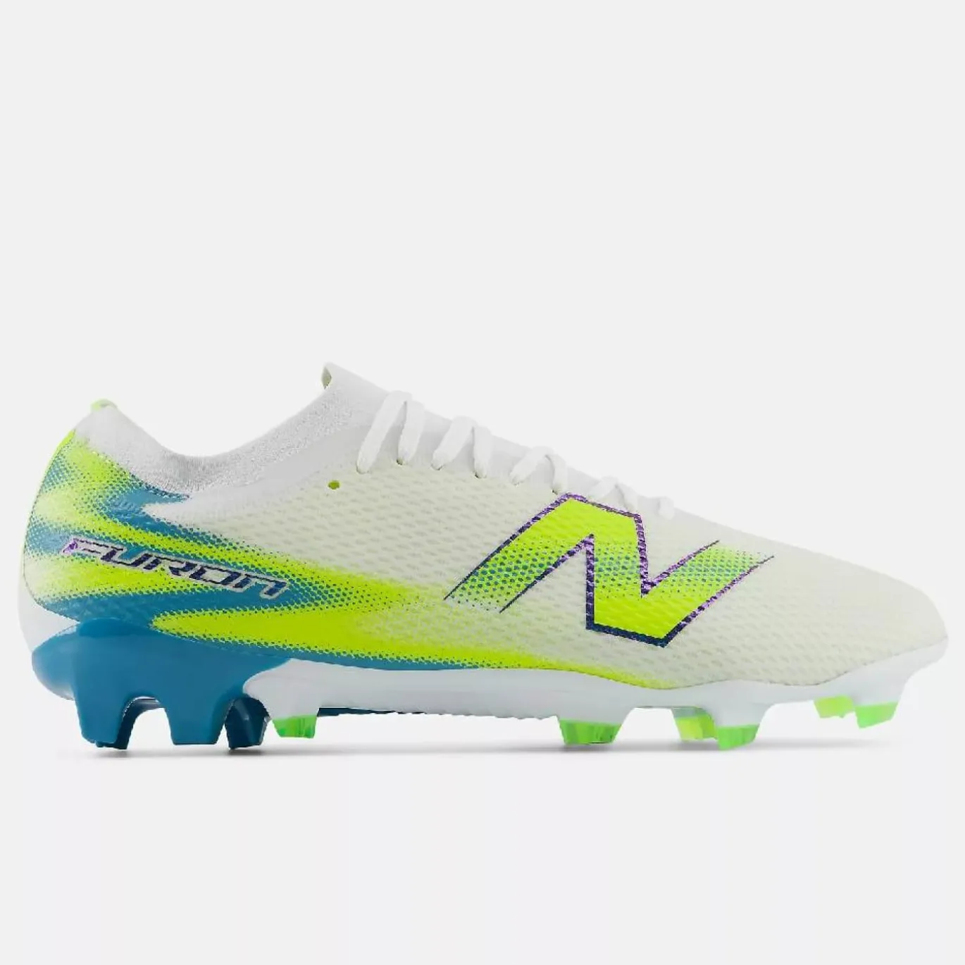 New Balance Furon V9 Team Gras Voetbalschoenen (FG) Wit Geel Blauw