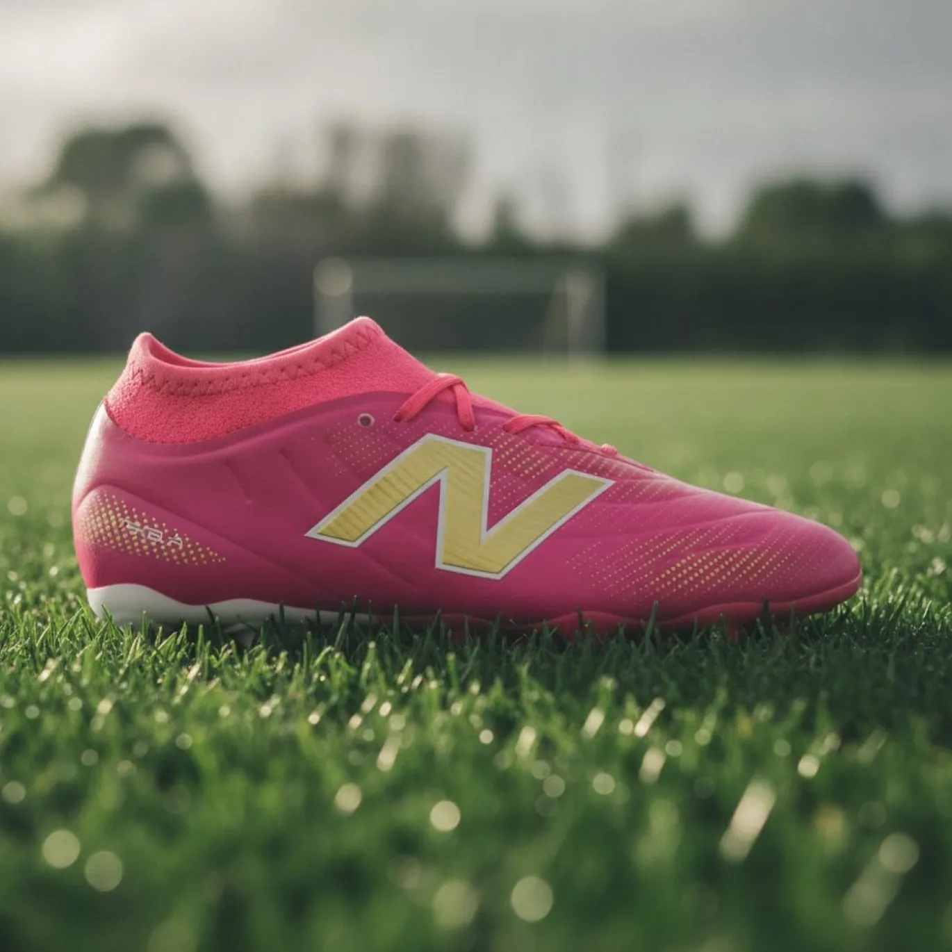 New Balance Tekela V5 Team Gras Voetbalschoenen (FG) Kids Felroze Wit Goud