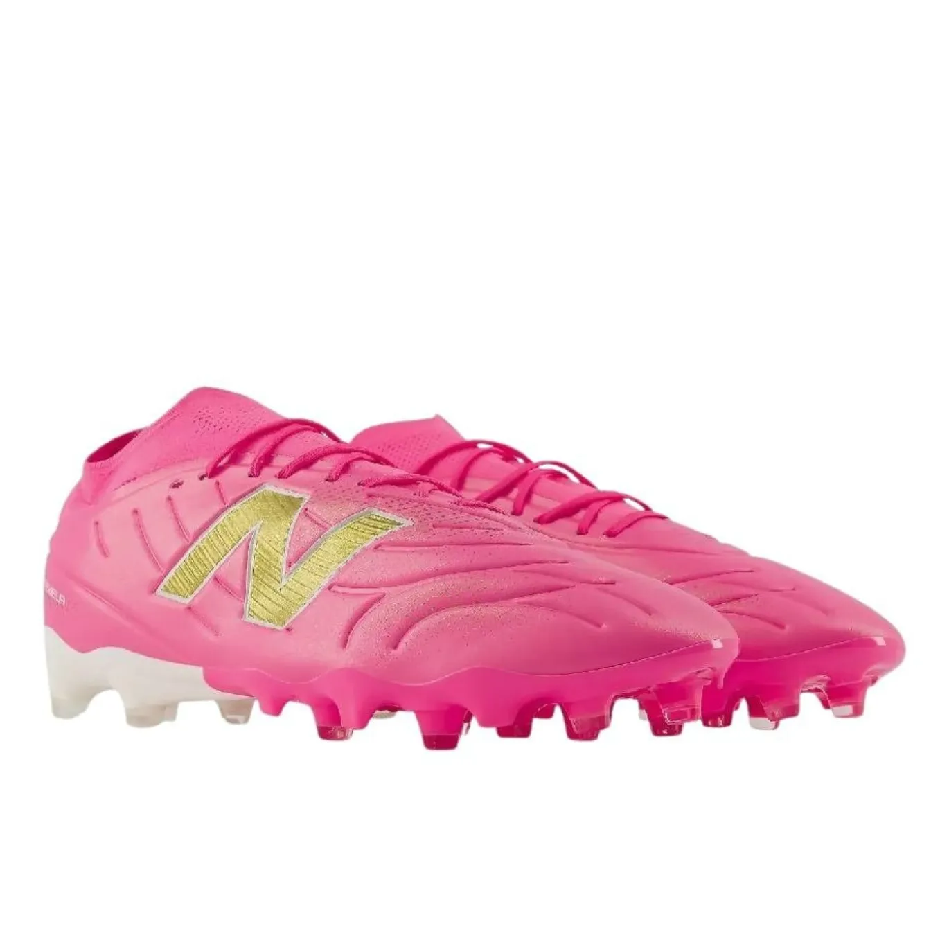 New Balance Tekela V5 Team Low Gras Voetbalschoenen (FG) Felroze Wit Goud
