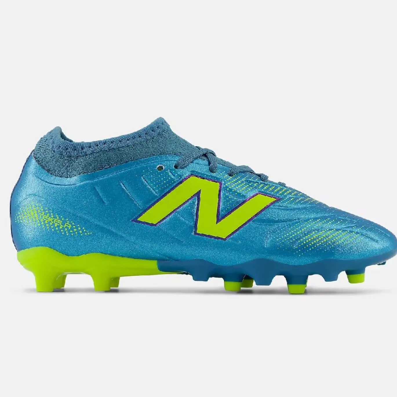 New Balance Tekela V5 Team Low Gras Voetbalschoenen (FG) Kids Metallic Blue Geel