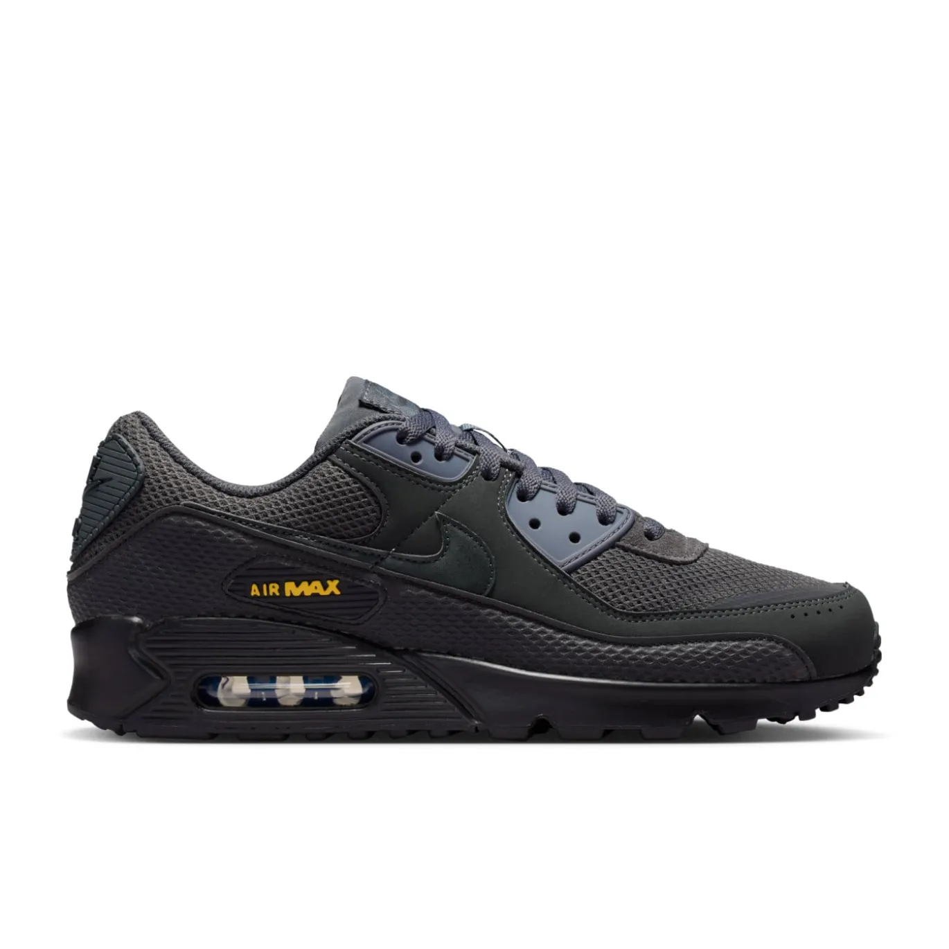 Nike Air Max 90 Premium Sneakers Zwart Antraciet Donkerblauw Geel