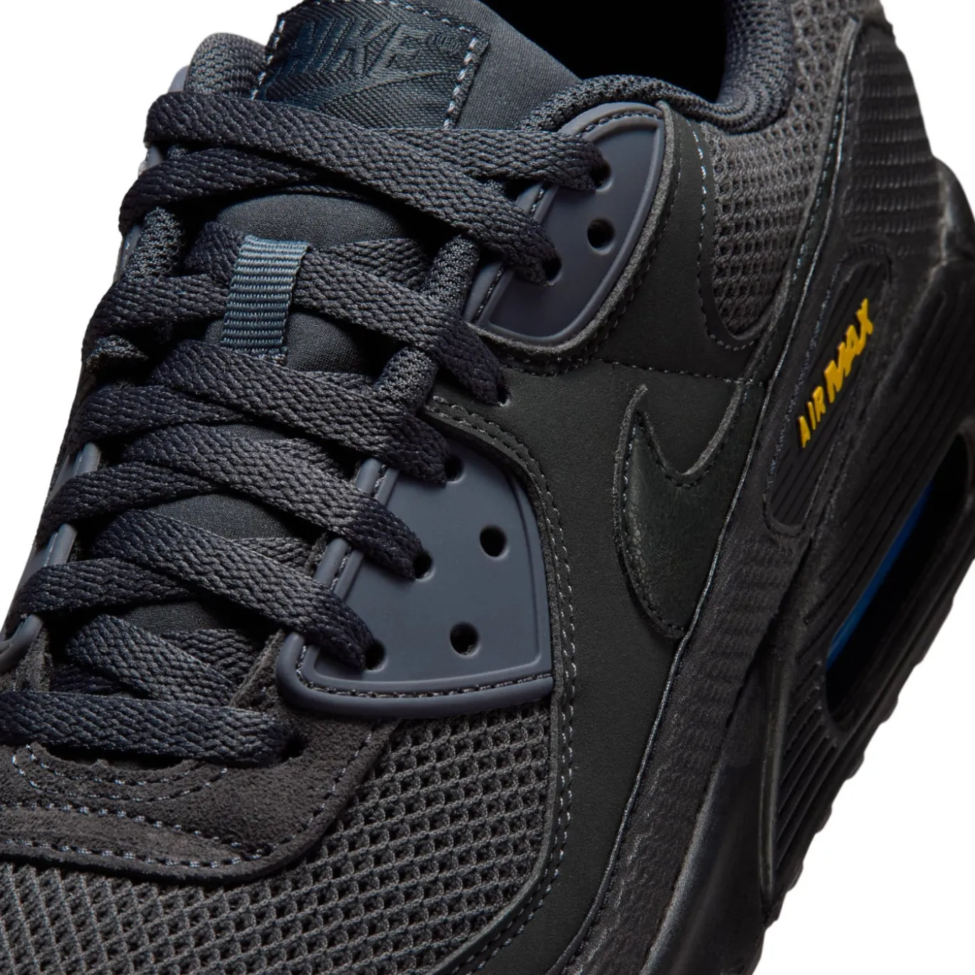 Nike Air Max 90 Premium Sneakers Zwart Antraciet Donkerblauw Geel