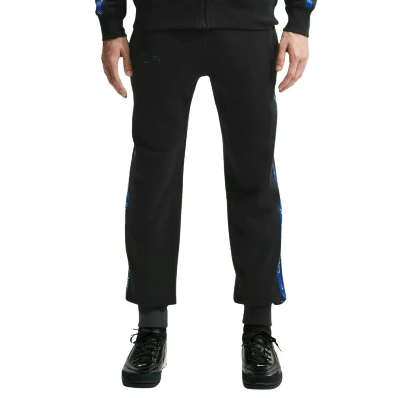 Nike Chelsea City Side Fleece Joggingbroek 2026-2027 Zwart Donkerblauw