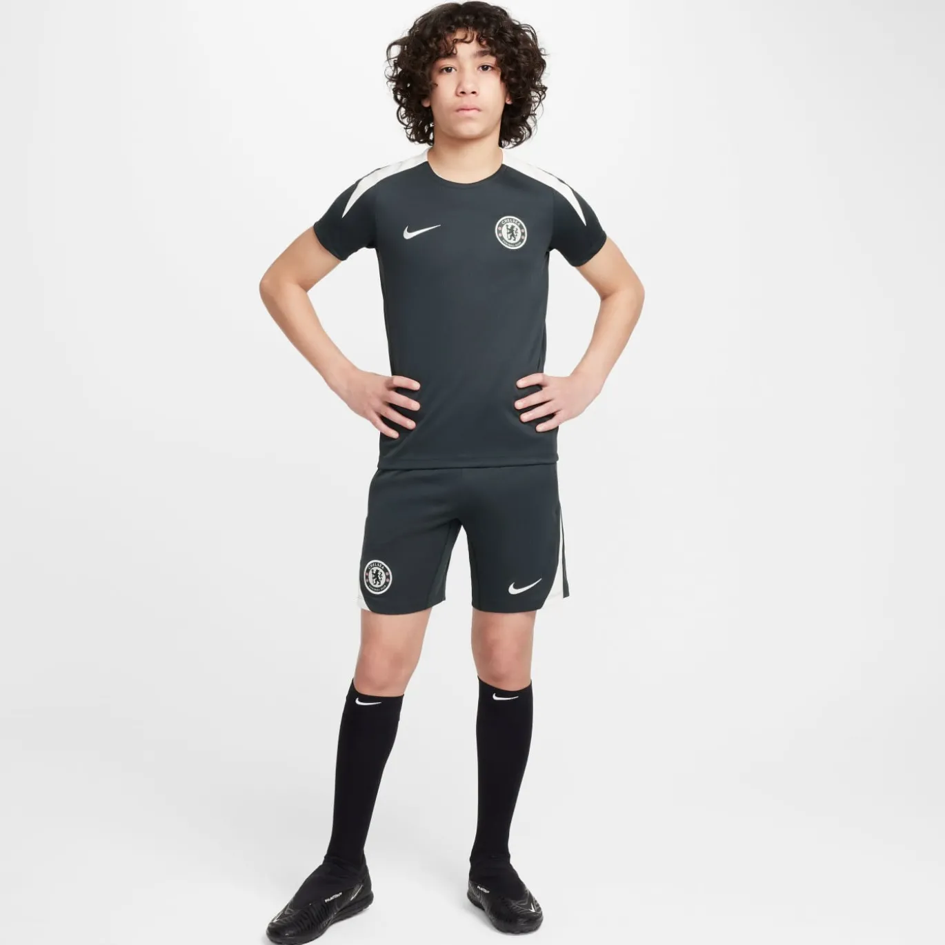 Nike Chelsea Strike Trainingsshirt 2025-2026 Kids Donkergroen Wit