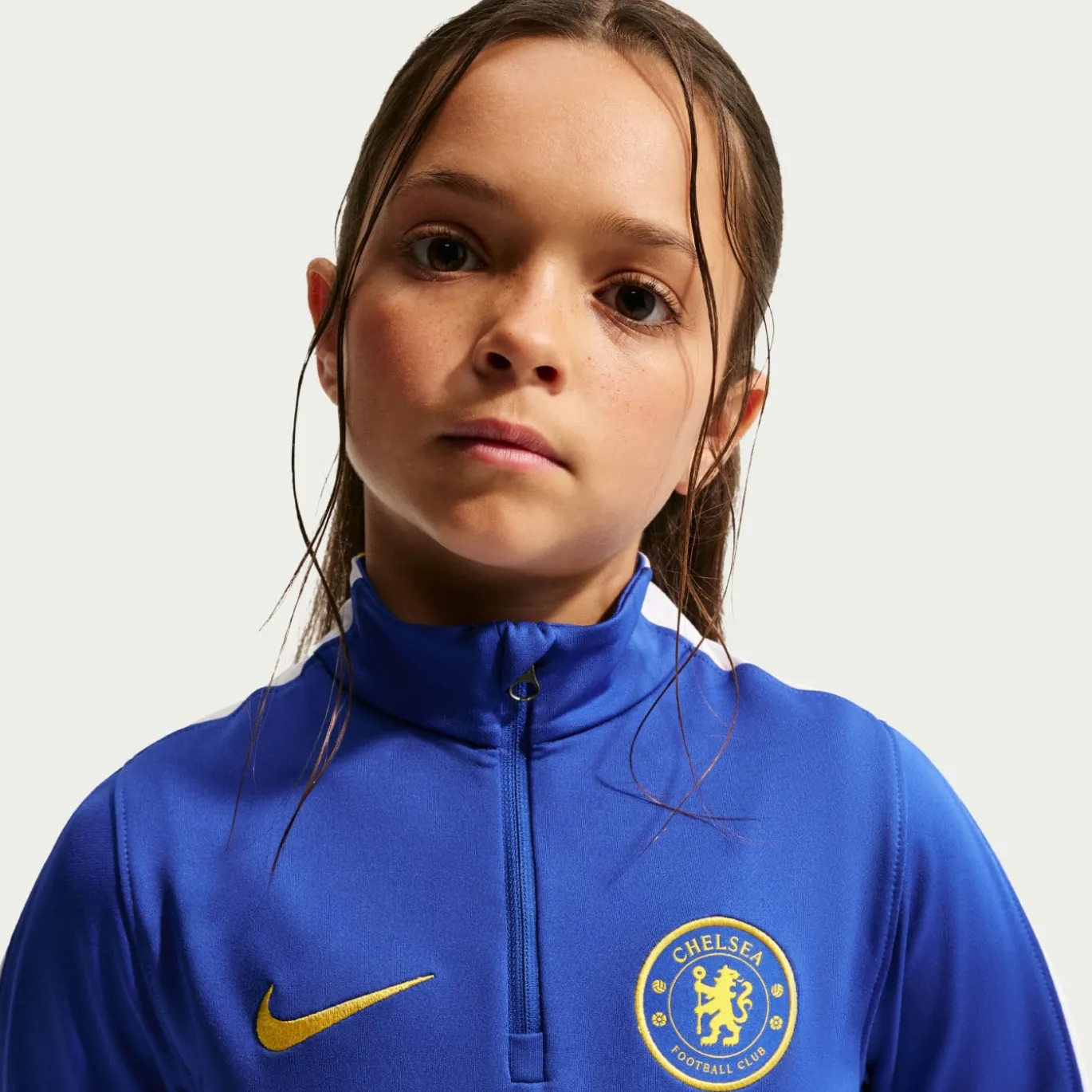 Nike Chelsea Strike Trainingstrui 1/4-Zip 2026-2027 Kids Blauw Goudgeel Wit