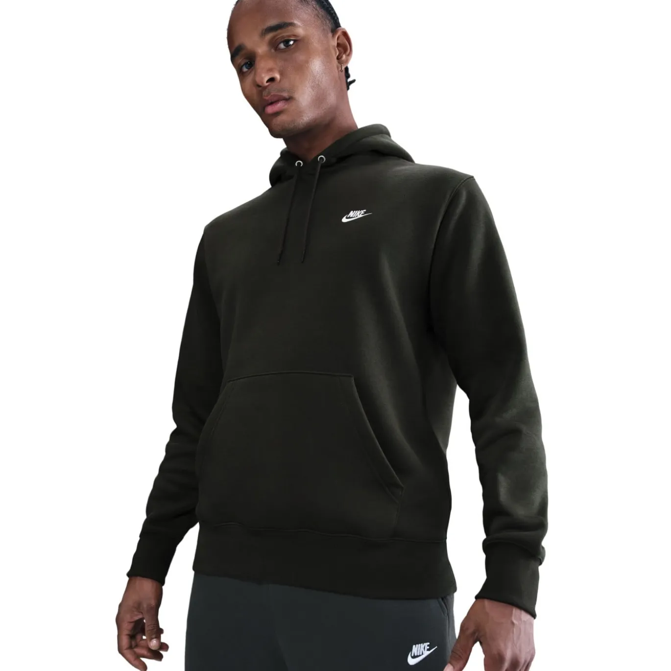 Nike Club Fleece Hoodie Donkergroen Wit