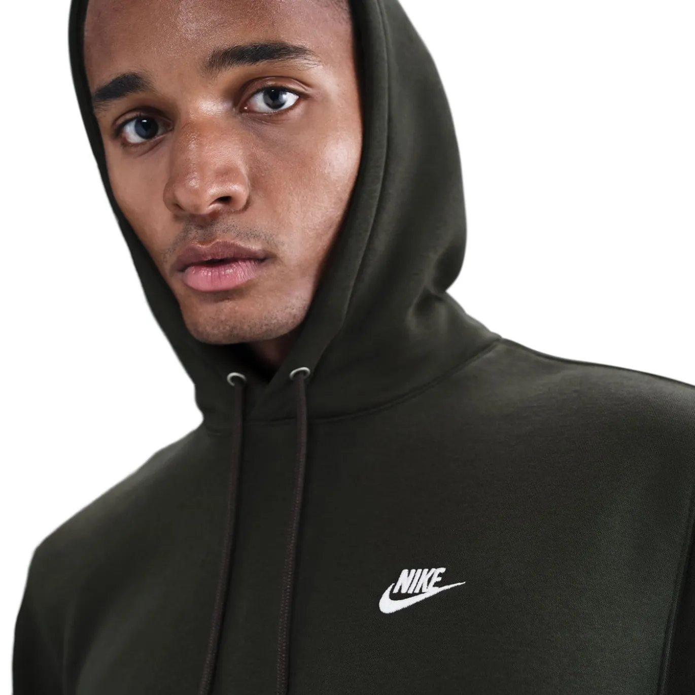 Nike Club Fleece Hoodie Donkergroen Wit