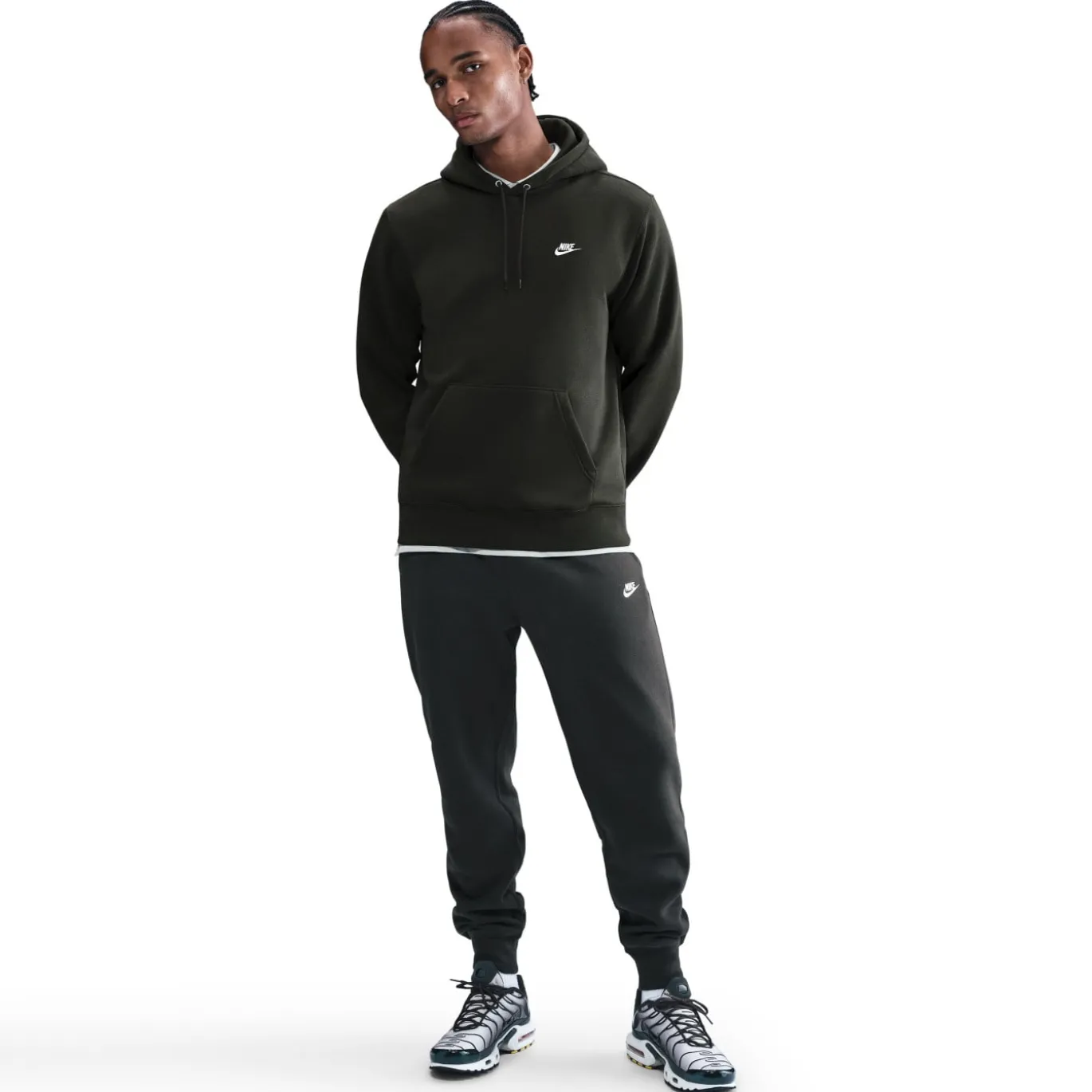 Nike Club Fleece Hoodie Donkergroen Wit