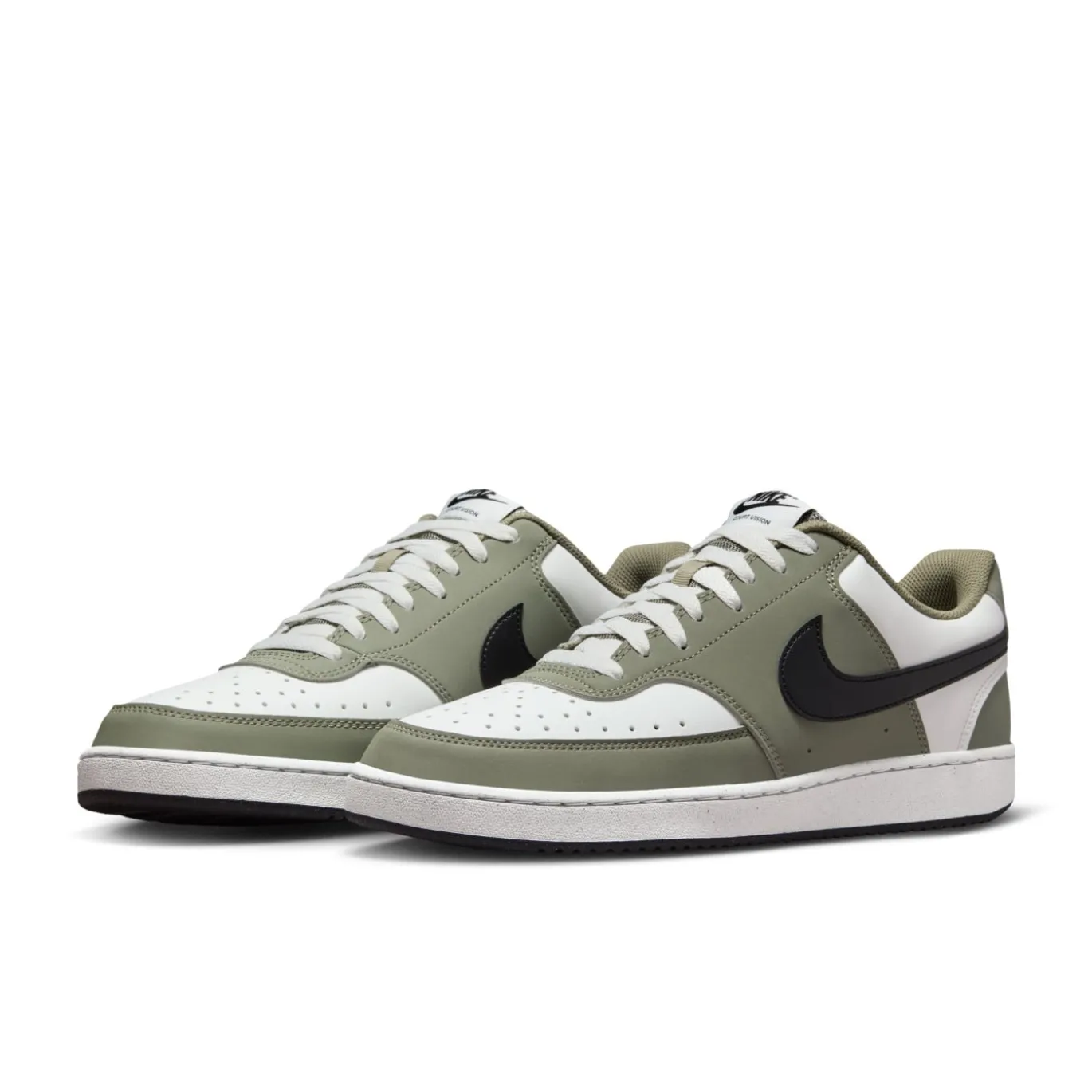 Nike Court Vision Low Sneakers Wit Olijfgroen Zwart