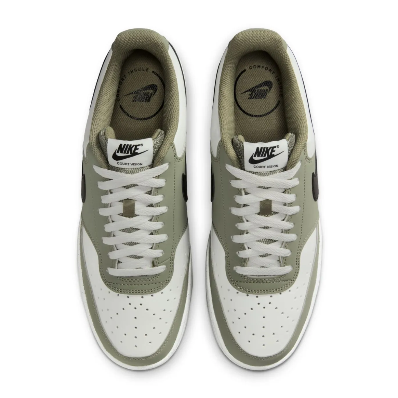 Nike Court Vision Low Sneakers Wit Olijfgroen Zwart