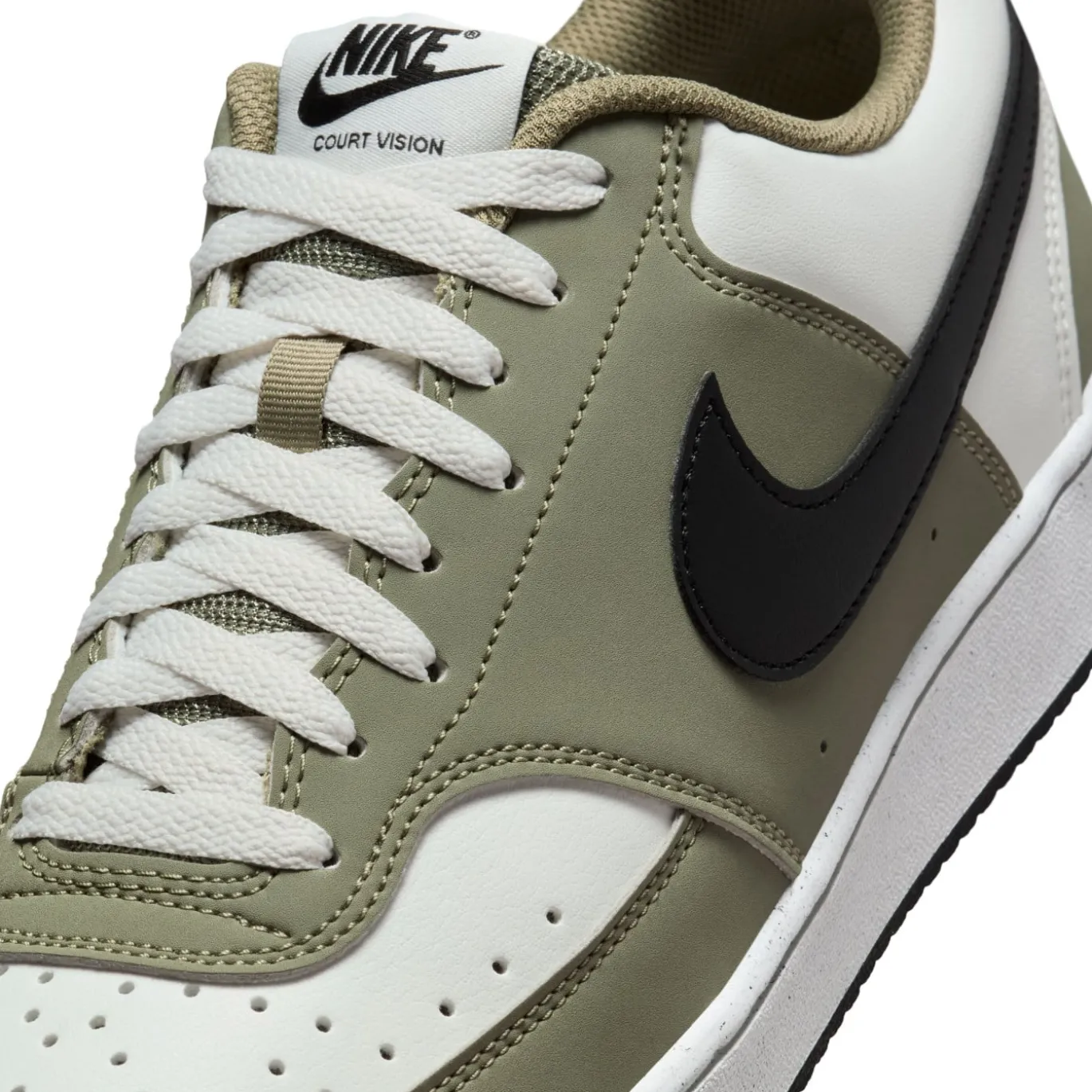 Nike Court Vision Low Sneakers Wit Olijfgroen Zwart
