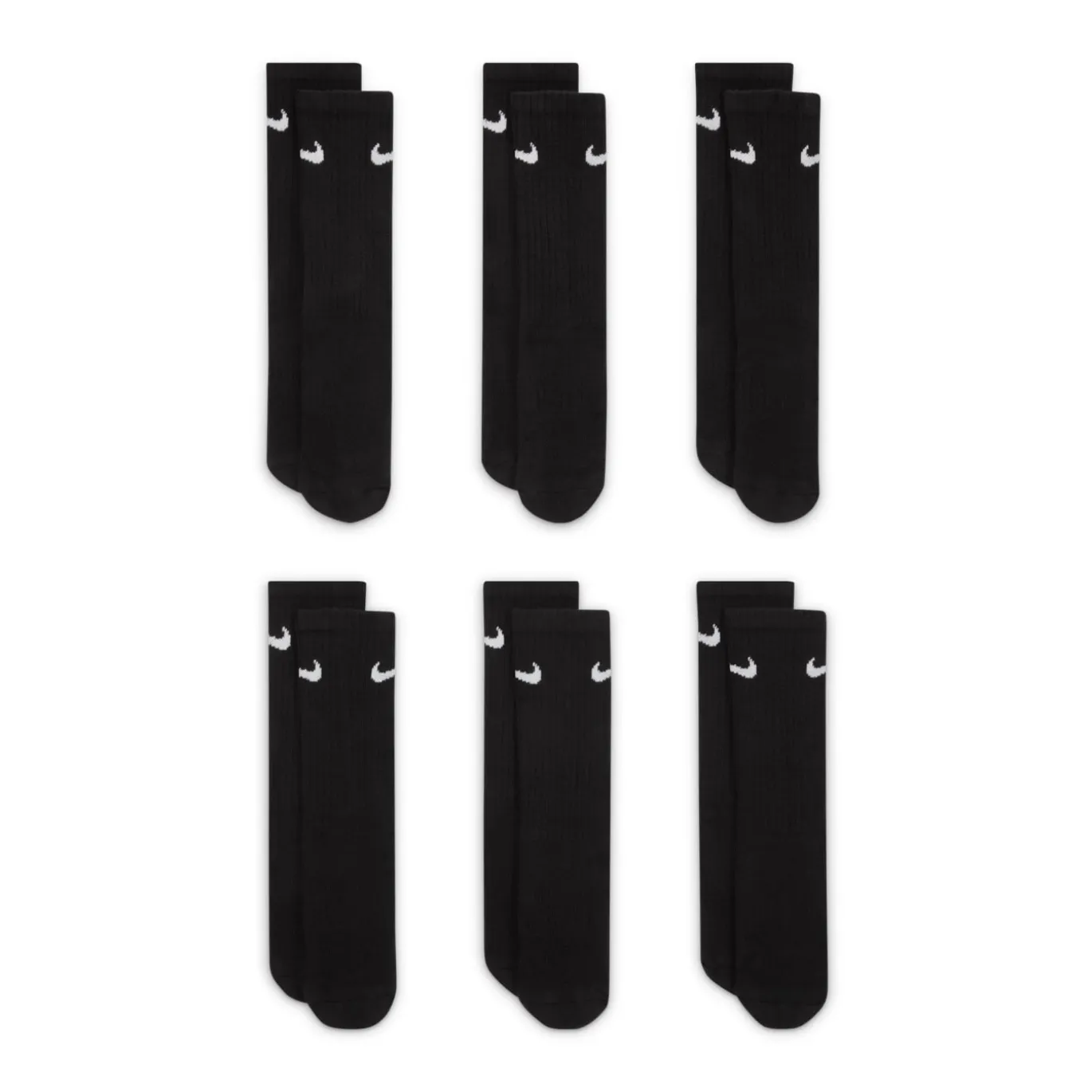Nike Everyday Crew Sokken 6-Pack Kids Zwart Wit