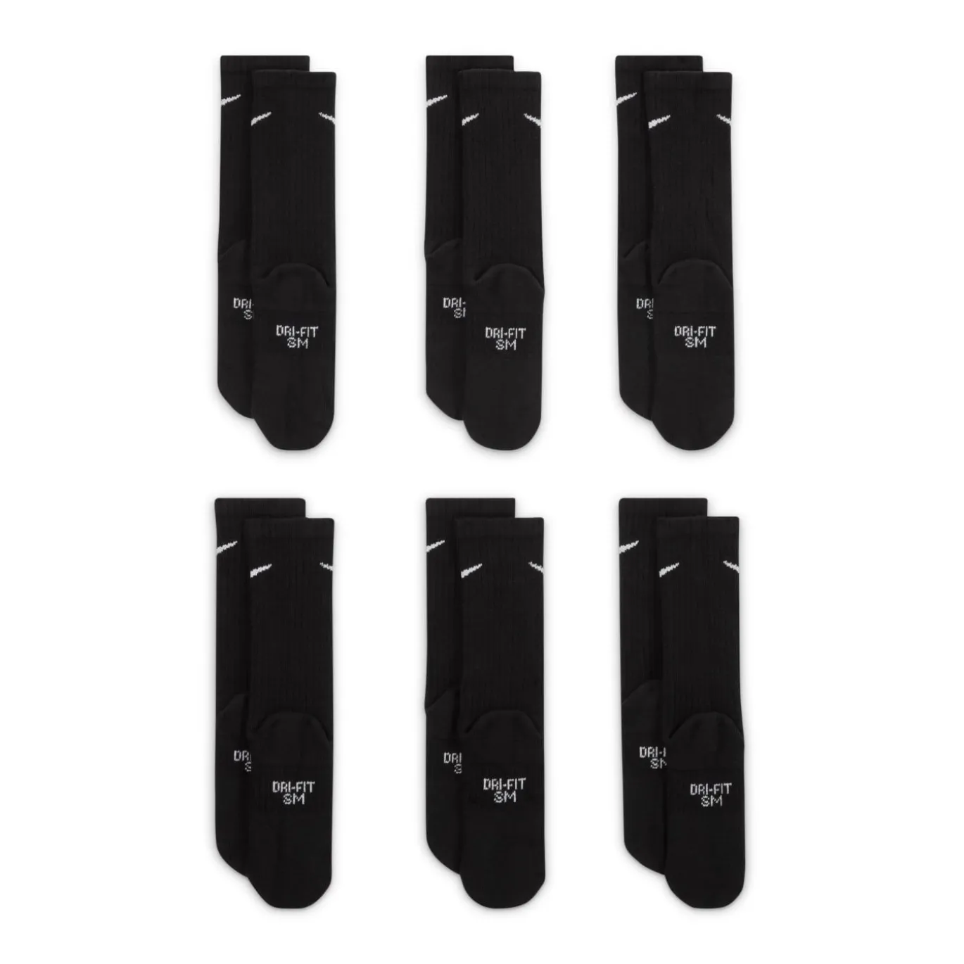 Nike Everyday Crew Sokken 6-Pack Kids Zwart Wit