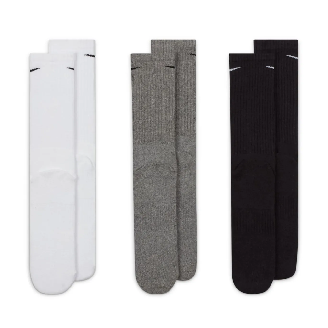 Nike Everyday Cushioned Crew Sportsokken 3-Pack Wit Grijs Zwart