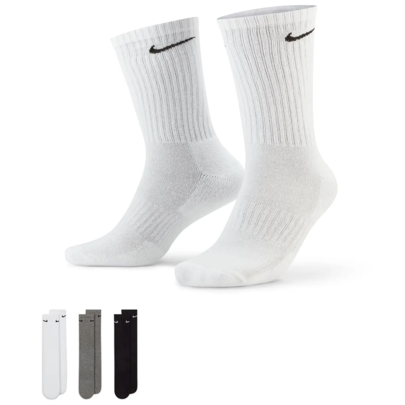 Nike Everyday Cushioned Crew Sportsokken 3-Pack Wit Grijs Zwart