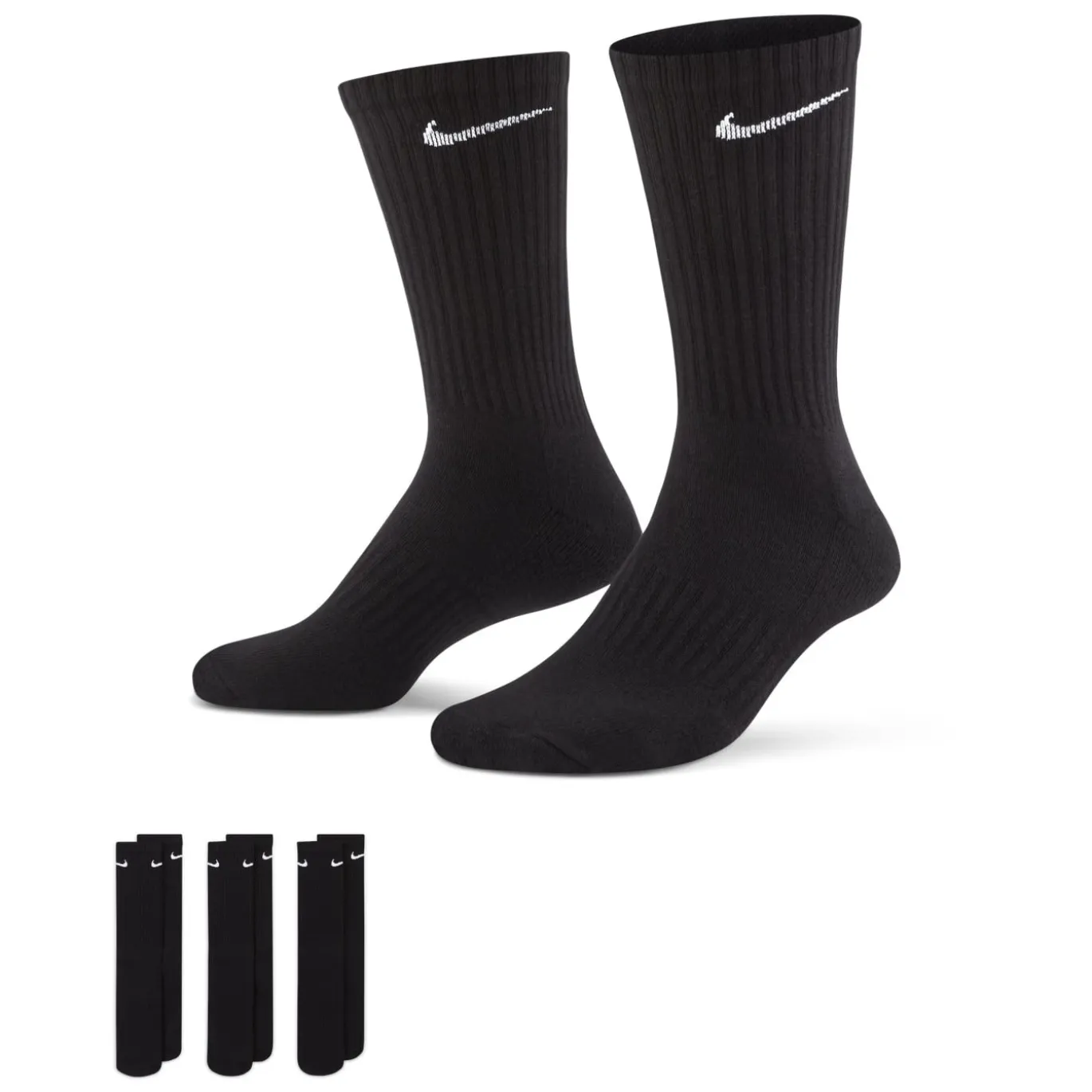 Nike Everyday Cushioned Crew Sportsokken 3-Pack Zwart Wit