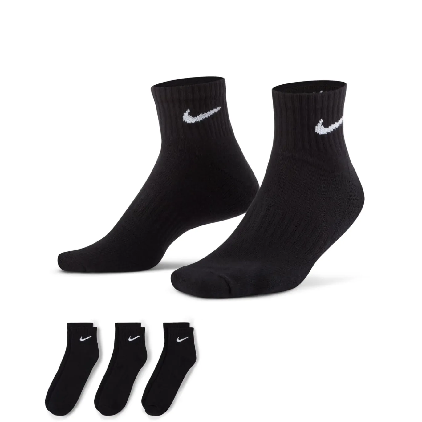 Nike Everyday Cushioned Enkelsokken 3-Pack Zwart Wit