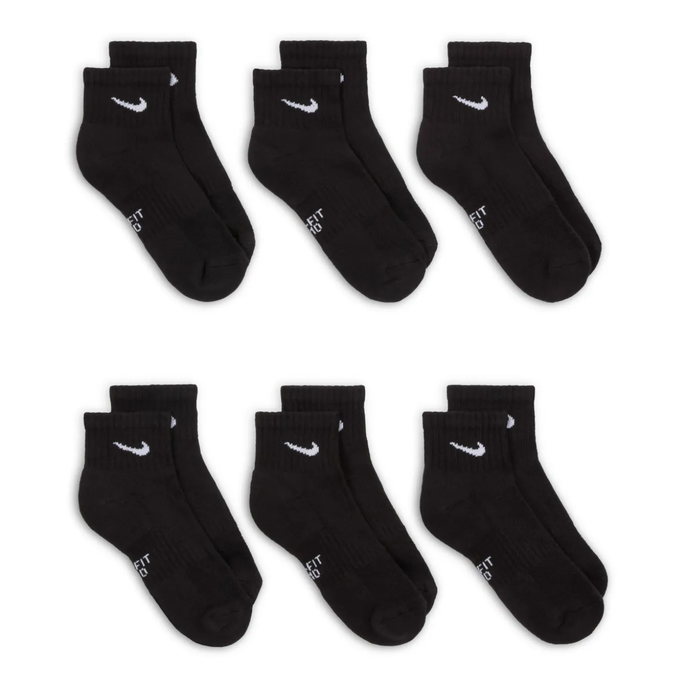 Nike Everyday Enkelsokken 6-Pack Kids Zwart Wit
