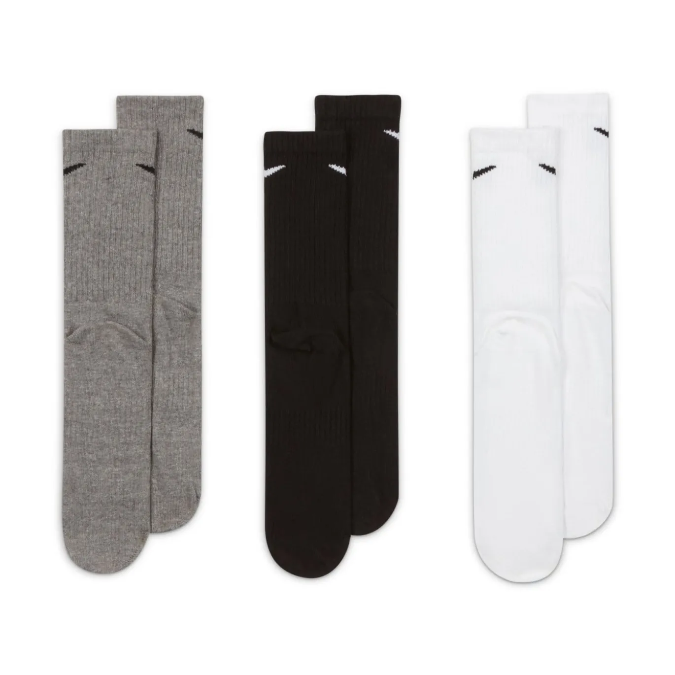 Nike Everyday Lightweight Crew Sportsokken 3-Pack Grijs Zwart Wit