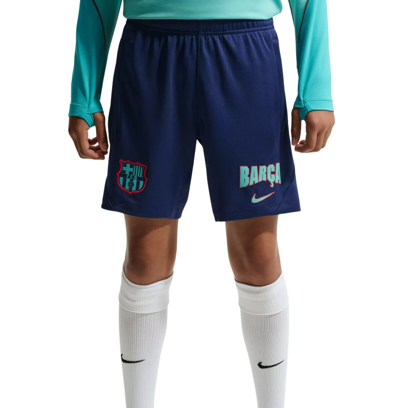 Nike FC Barcelona Strike Trainingsbroekje 2026-2027 Kids Donkerblauw Lichtgroen