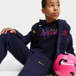 Nike FC Barcelona Tech Fleece Joggingbroek 2026-2027 Kids Donkerblauw Zwart Geel Rood