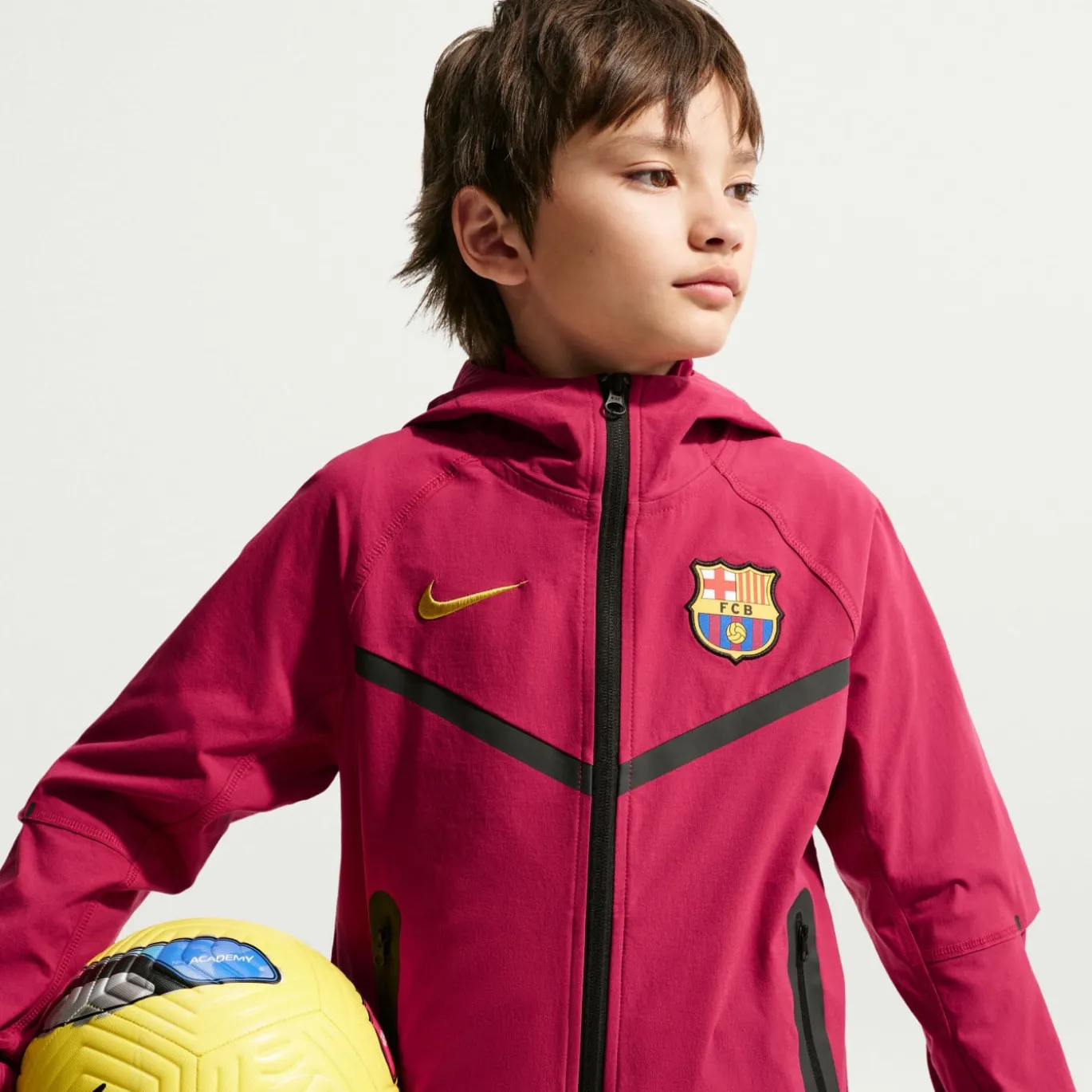 Nike FC Barcelona Tech Woven Trainingspak Hooded Full-Zip 2026-2027 Kids Rood Donkerblauw Geel