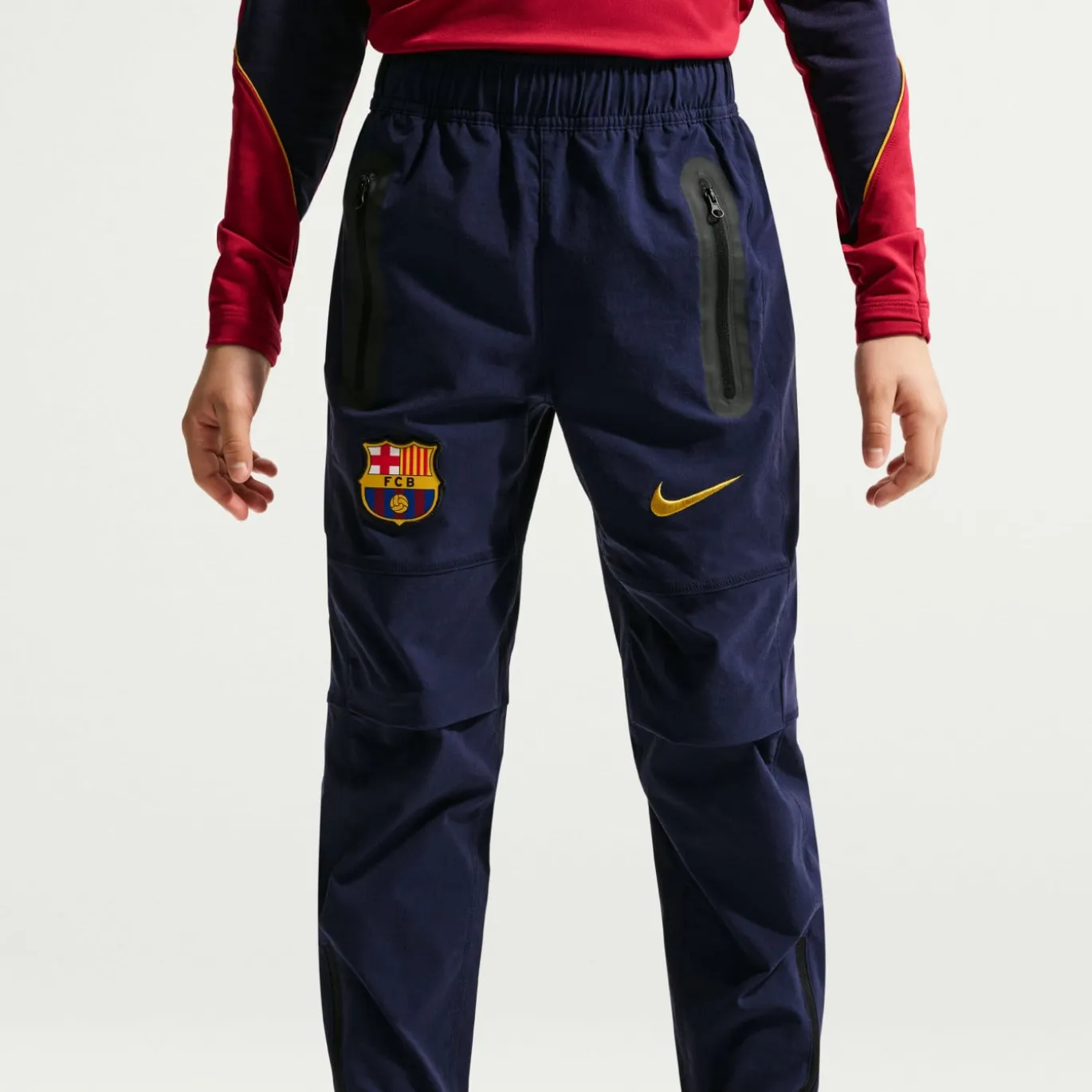 Nike FC Barcelona Tech Woven Trainingspak Hooded Full-Zip 2026-2027 Kids Rood Donkerblauw Geel