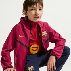 Nike FC Barcelona Tech Woven Trainingspak Hooded Full-Zip 2026-2027 Kids Rood Donkerblauw Geel