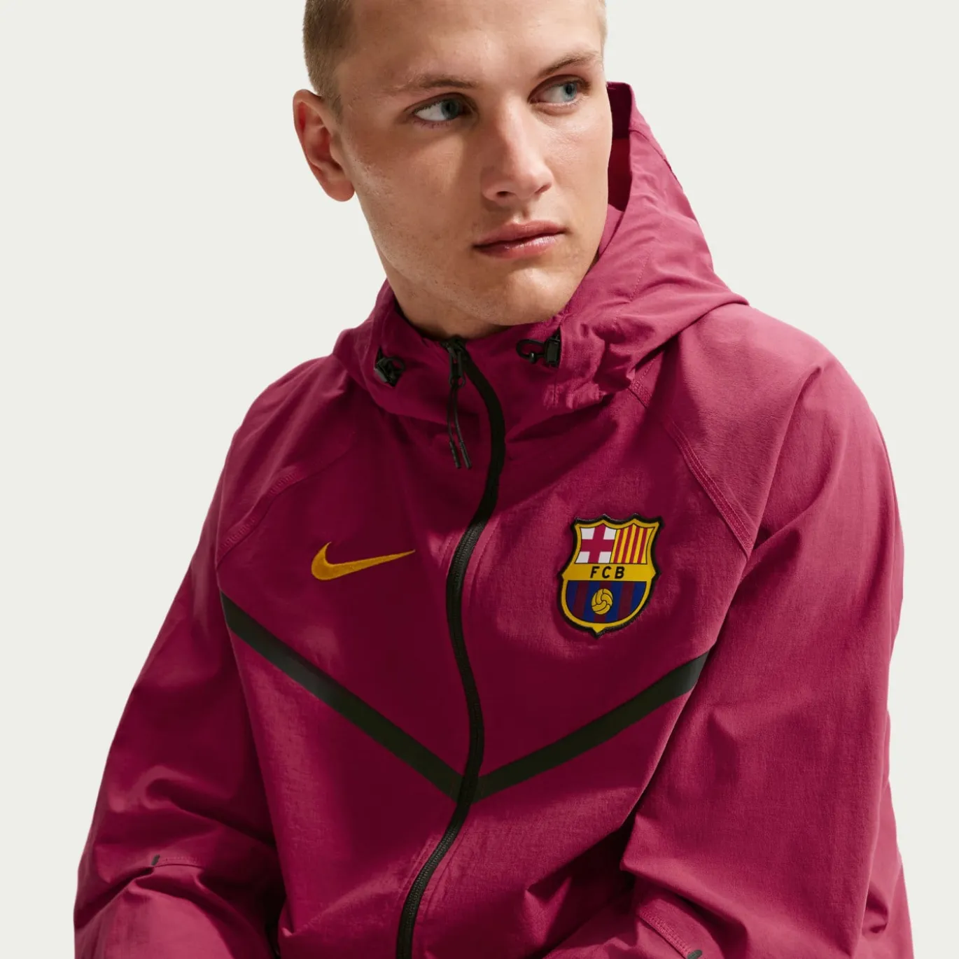 Nike FC Barcelona Tech Woven Trainingspak Hooded Full-Zip 2026-2027 Rood Donkerblauw Geel