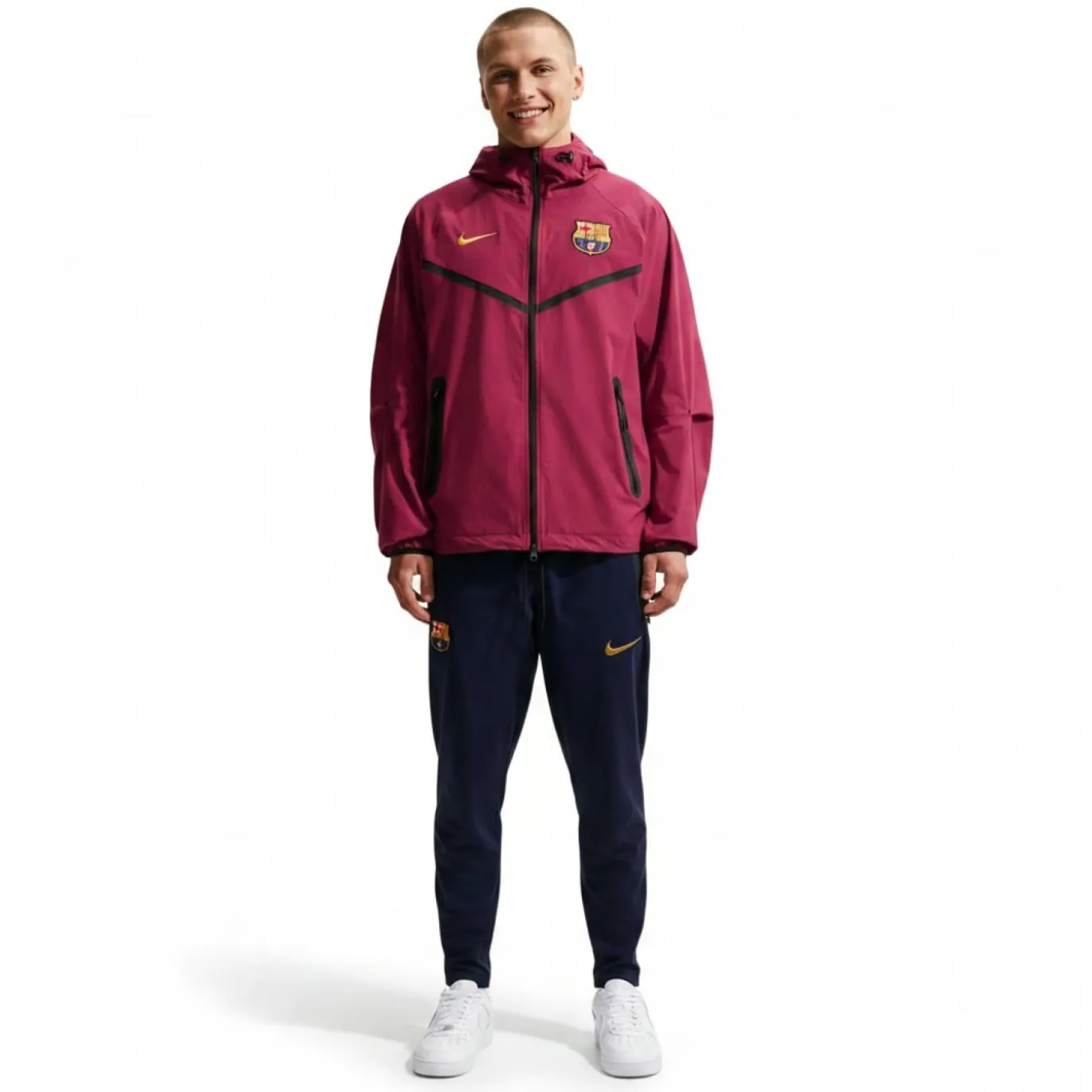 Nike FC Barcelona Tech Woven Trainingspak Hooded Full-Zip 2026-2027 Rood Donkerblauw Geel