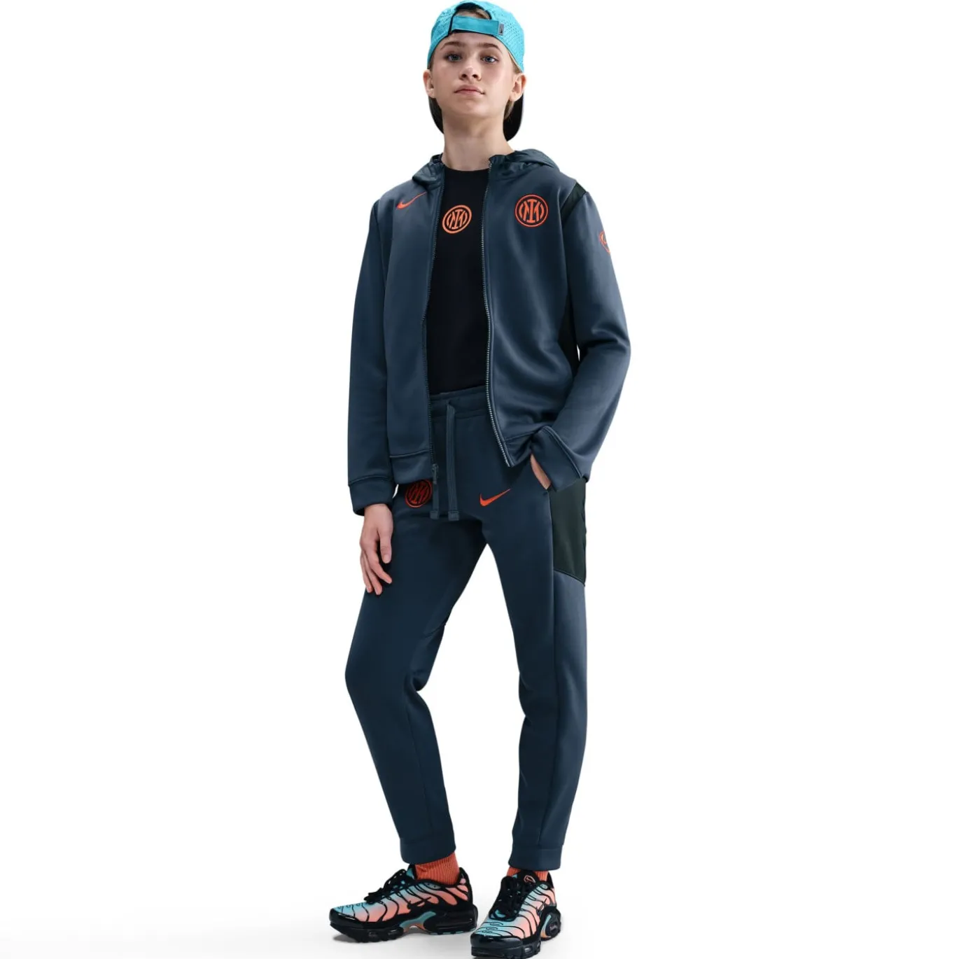 Nike Inter Milan Trainingspak Full-Zip Woven 2025-2026 Kids Donkerblauw Zwart Oranje