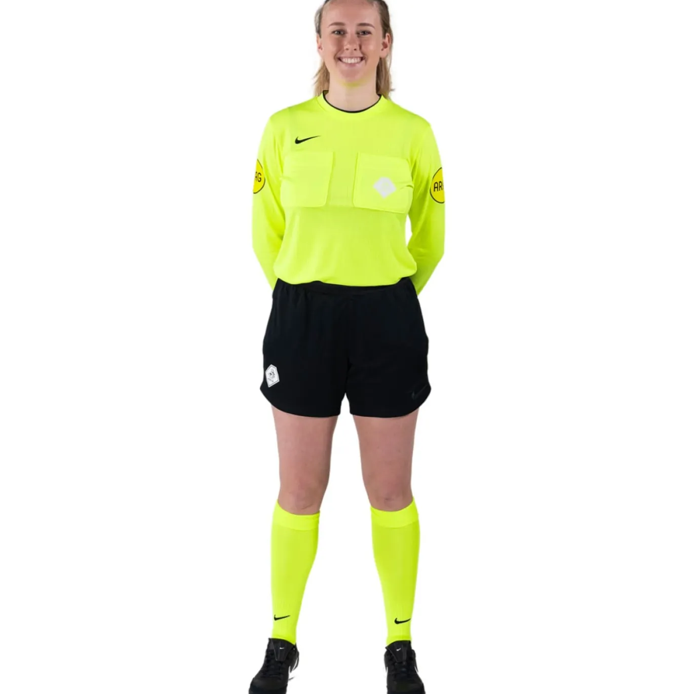 Nike KNVB Scheidsrechterstenue Lange Mouwen 2024-2026 Dames Neongeel Zwart
